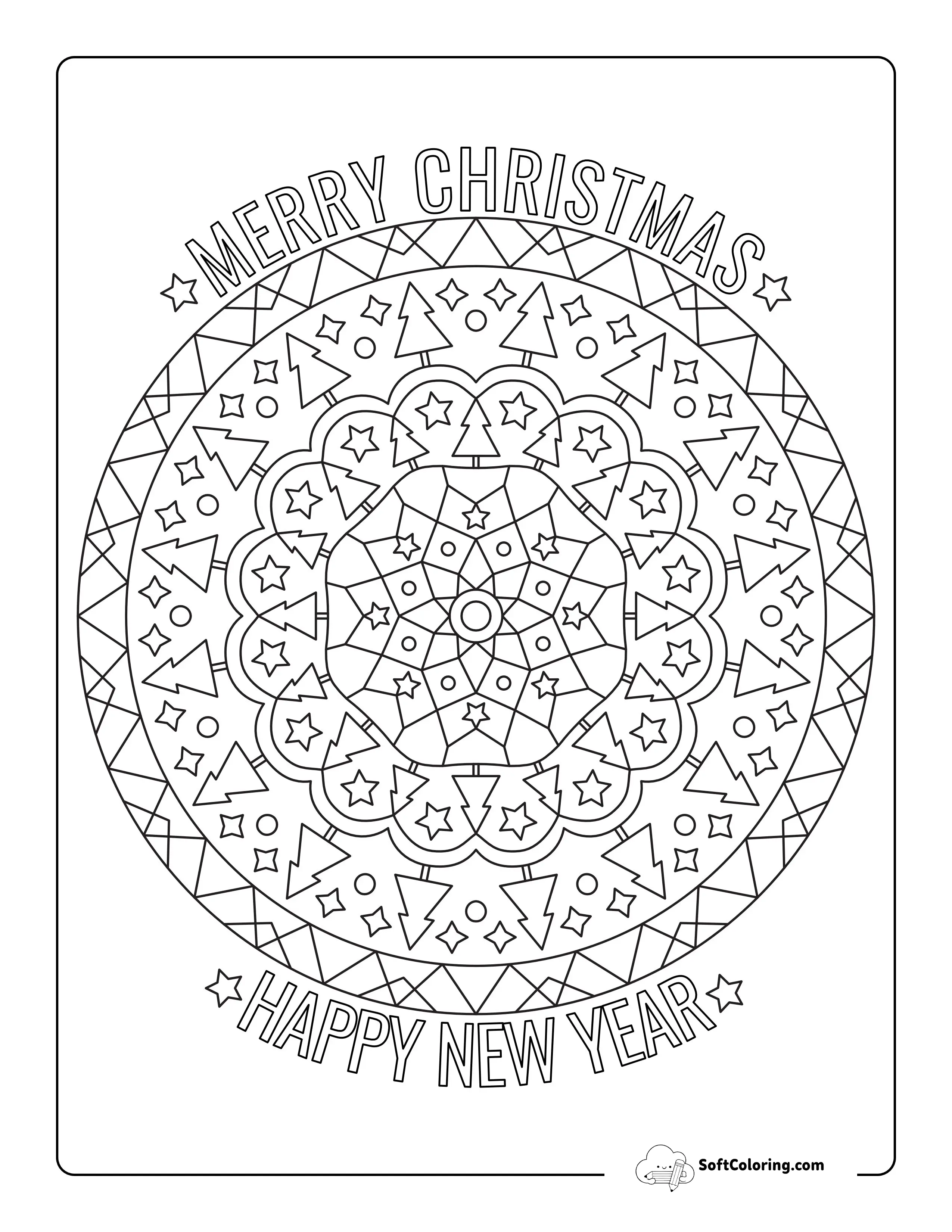 Geometric Christmas Tree Mandala To Color