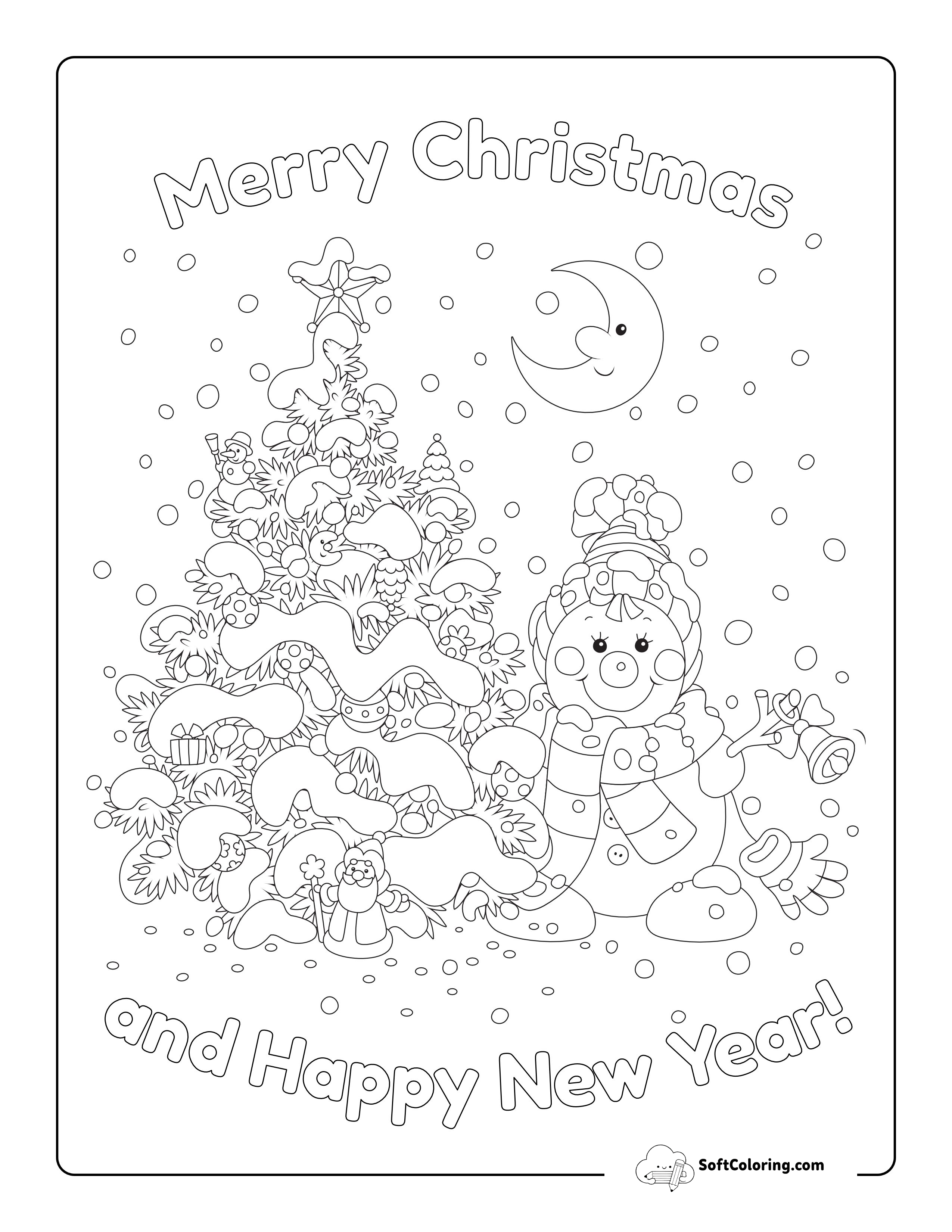 Merry Christmas & Happy New Year Snowman Coloring Sheet