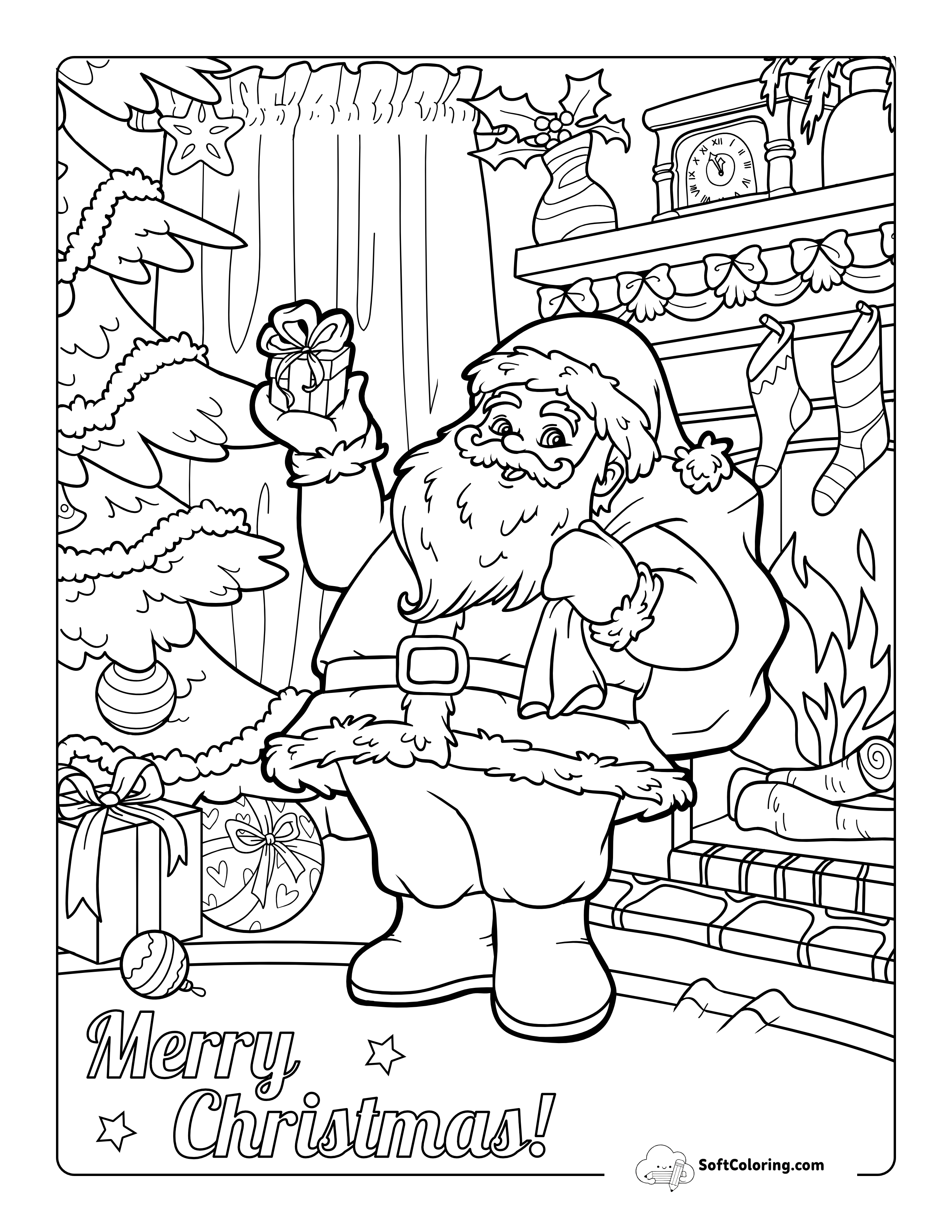 "Merry Christmas" Father Christmas Picture To Color