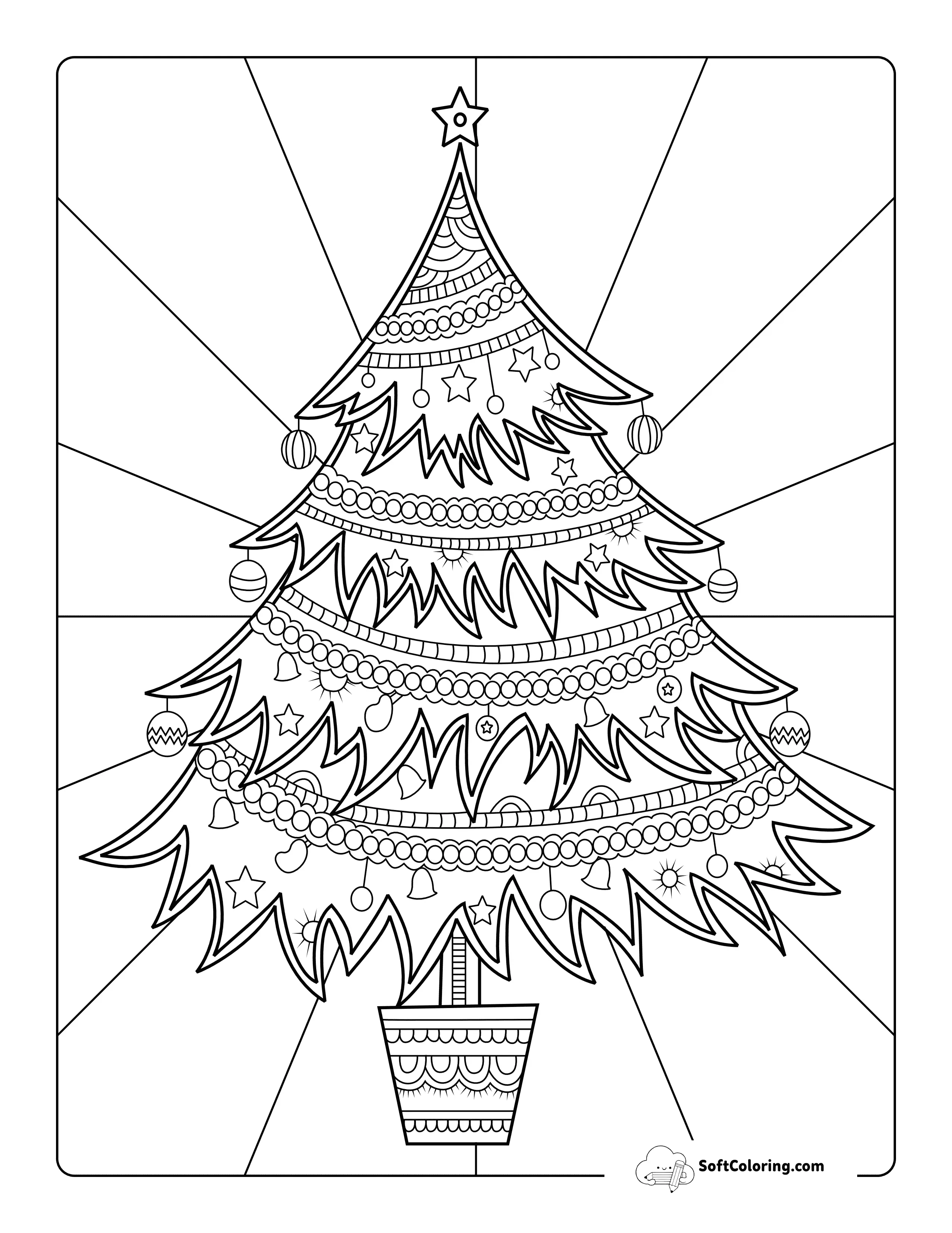 New Pretty Christmas Tree Coloring Page With Bells
