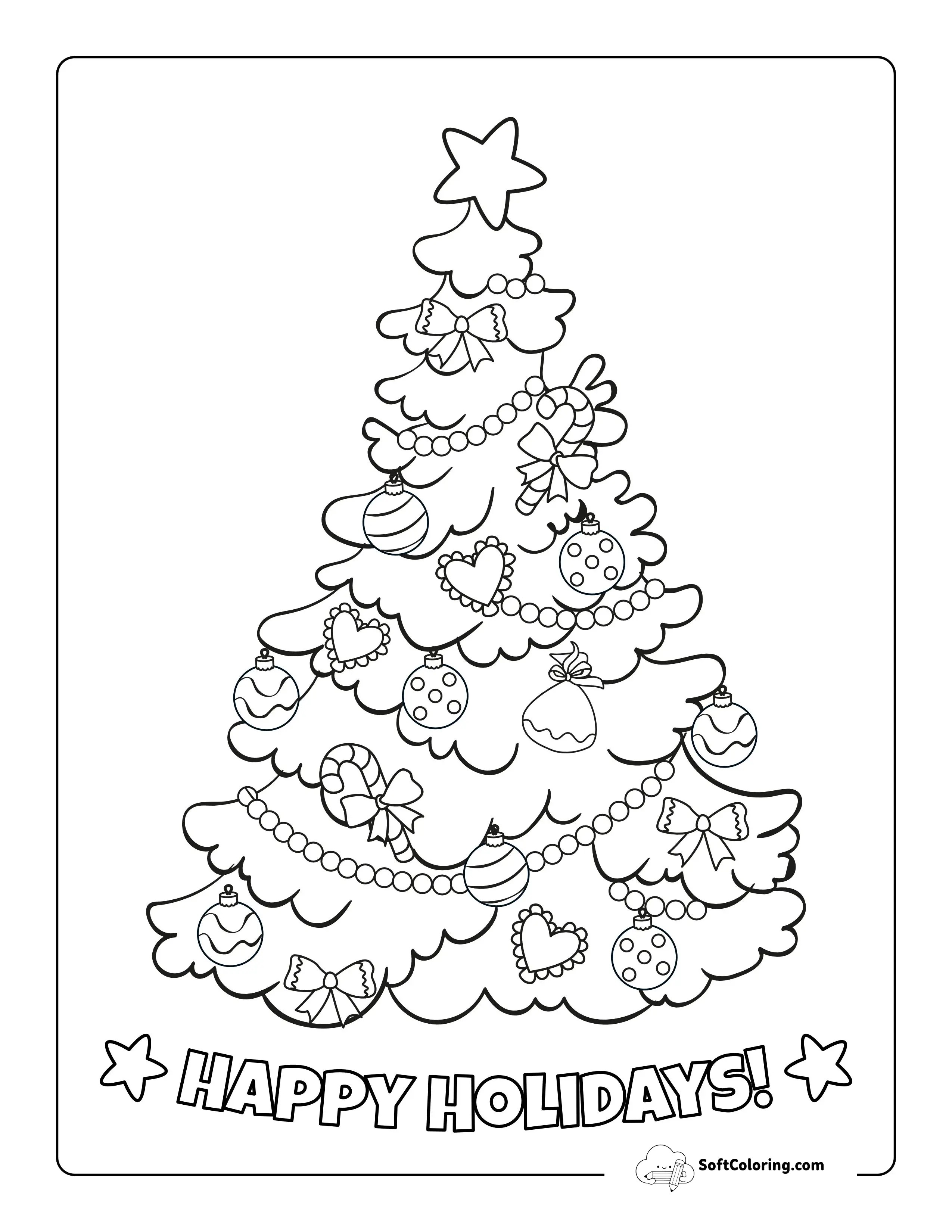 Christmas Tree Decorated With Baubles Coloring Sheet