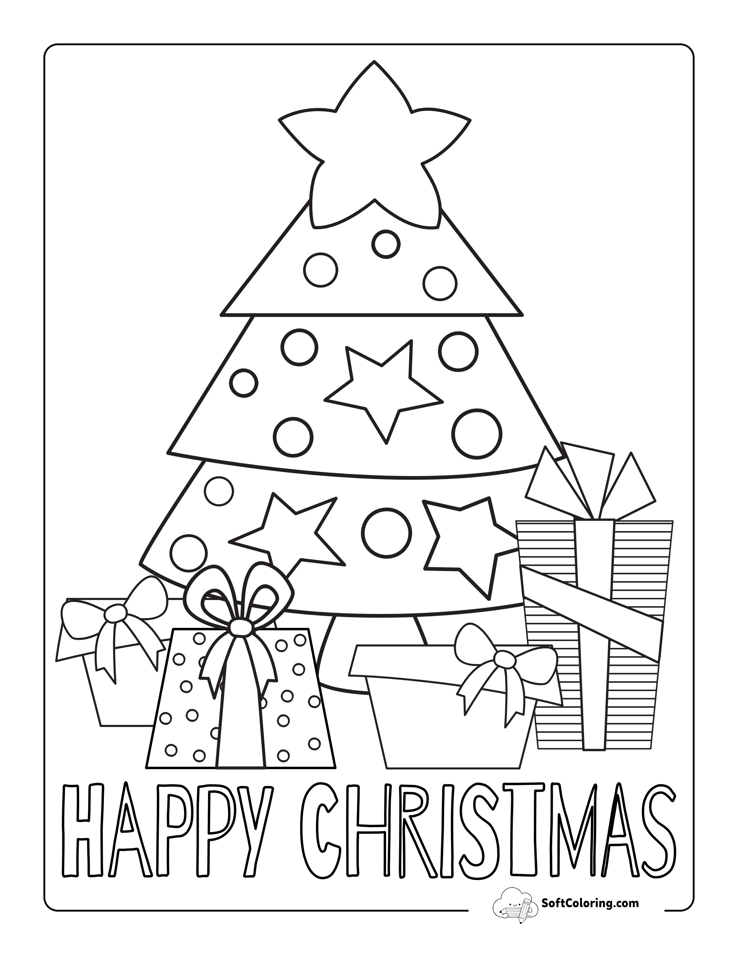 Easy Christmas Tree Coloring Page For Toddlers