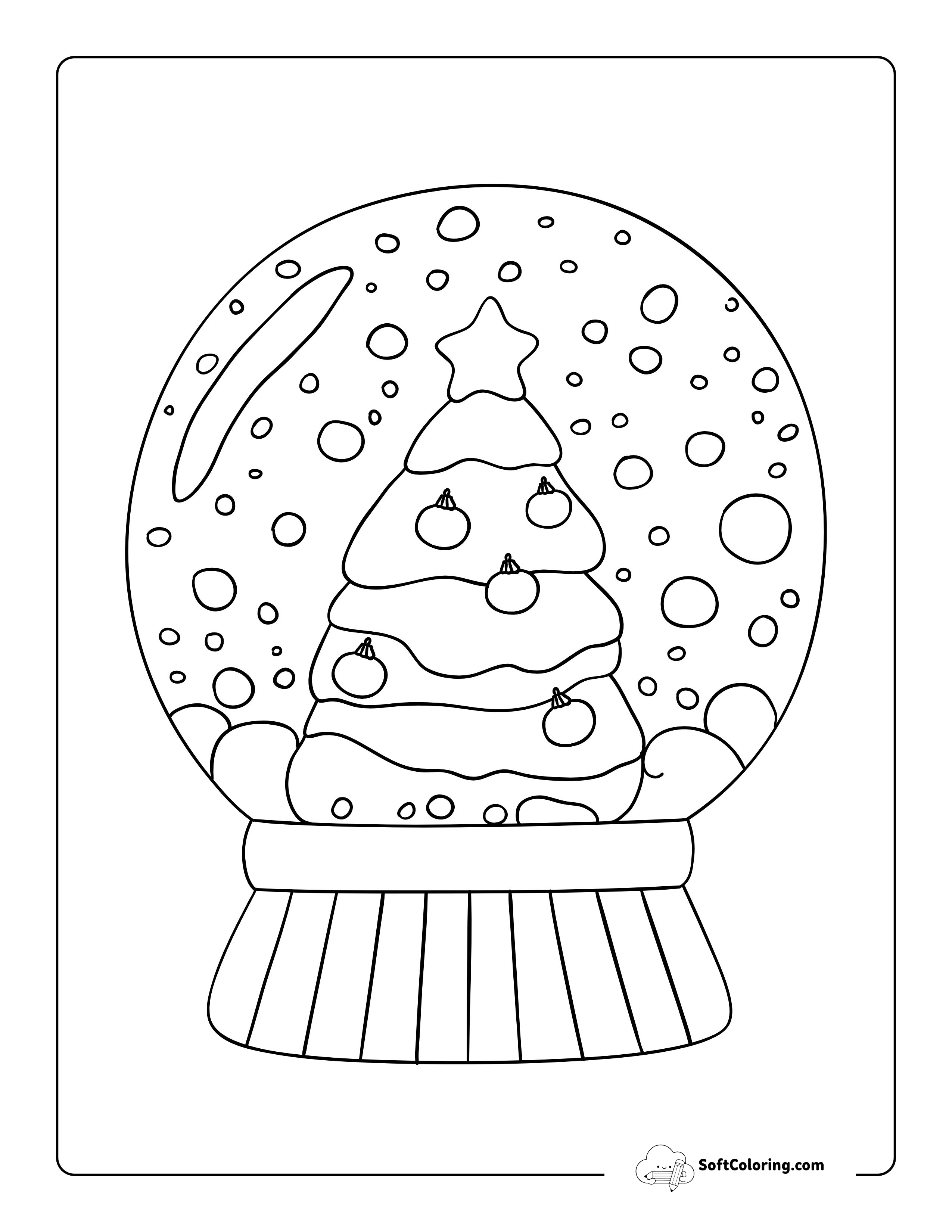 Christmas Tree Snow Globe Coloring Sheet