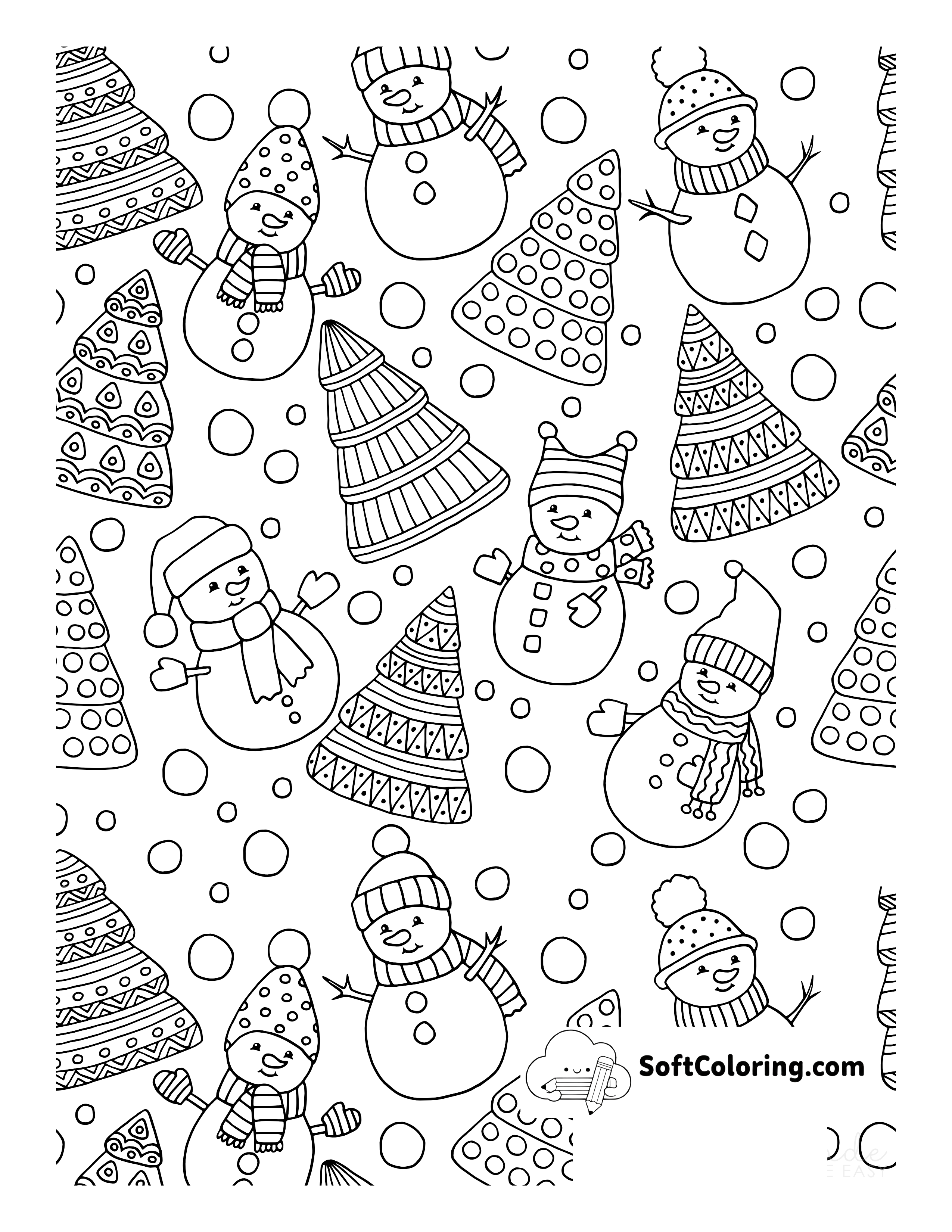 Snowmen & Christmas Trees Coloring Sheet
