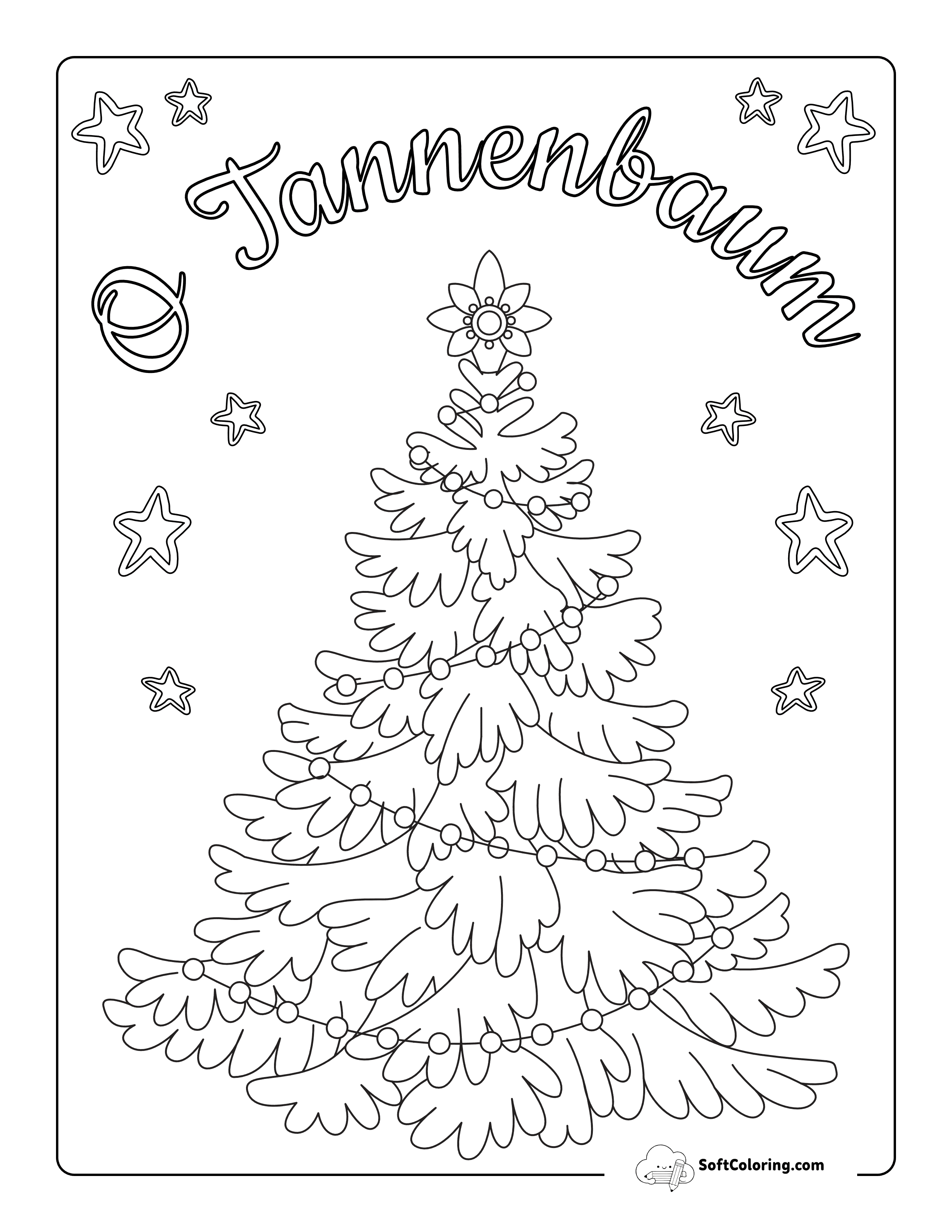 New Easy "O Tannenbaum" Fir Christmas Tree Coloring Sheet