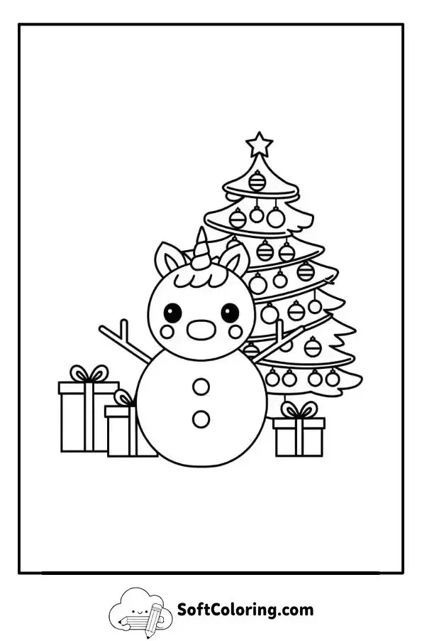 Christmas Unicorn Coloring Page