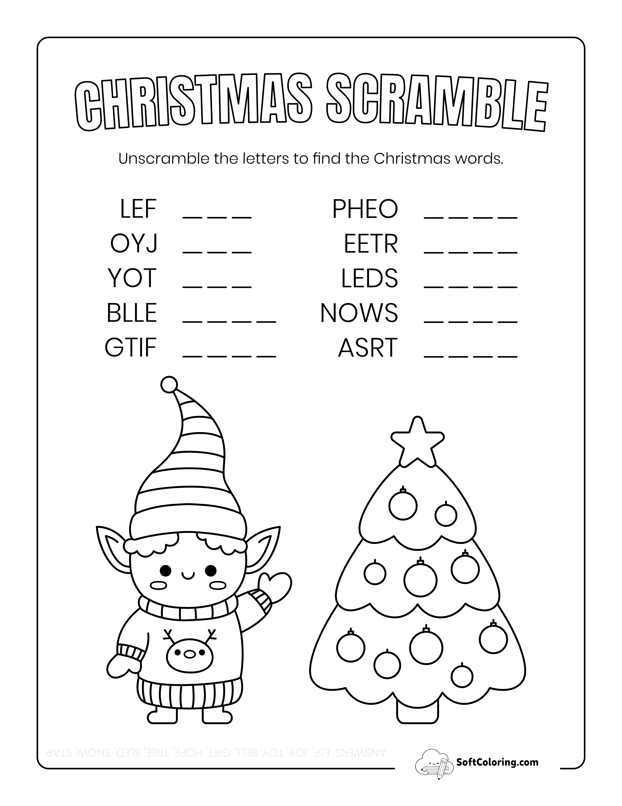 Christmas Word Scramble Activity With Elf