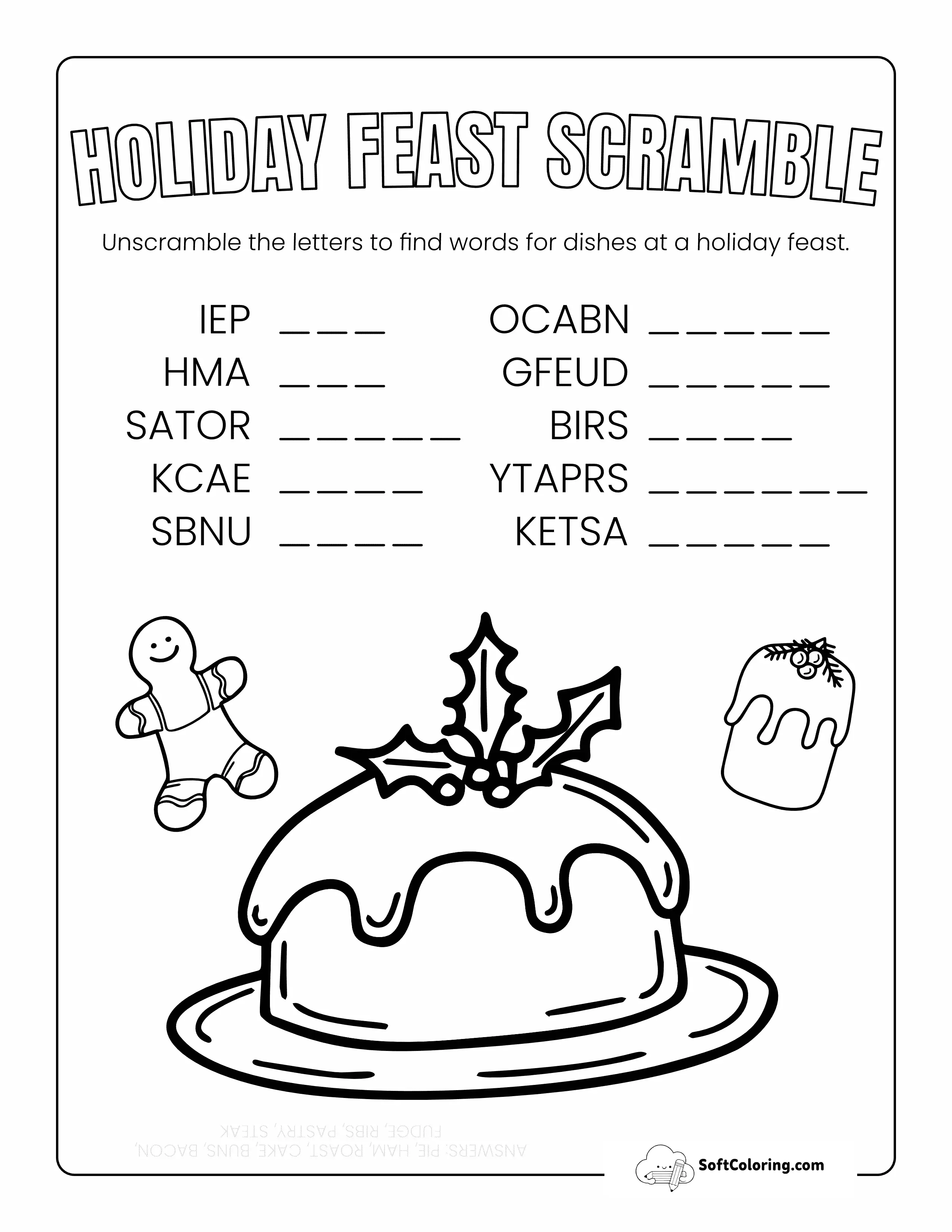 Easy Holiday Food Christmas Word Scramble