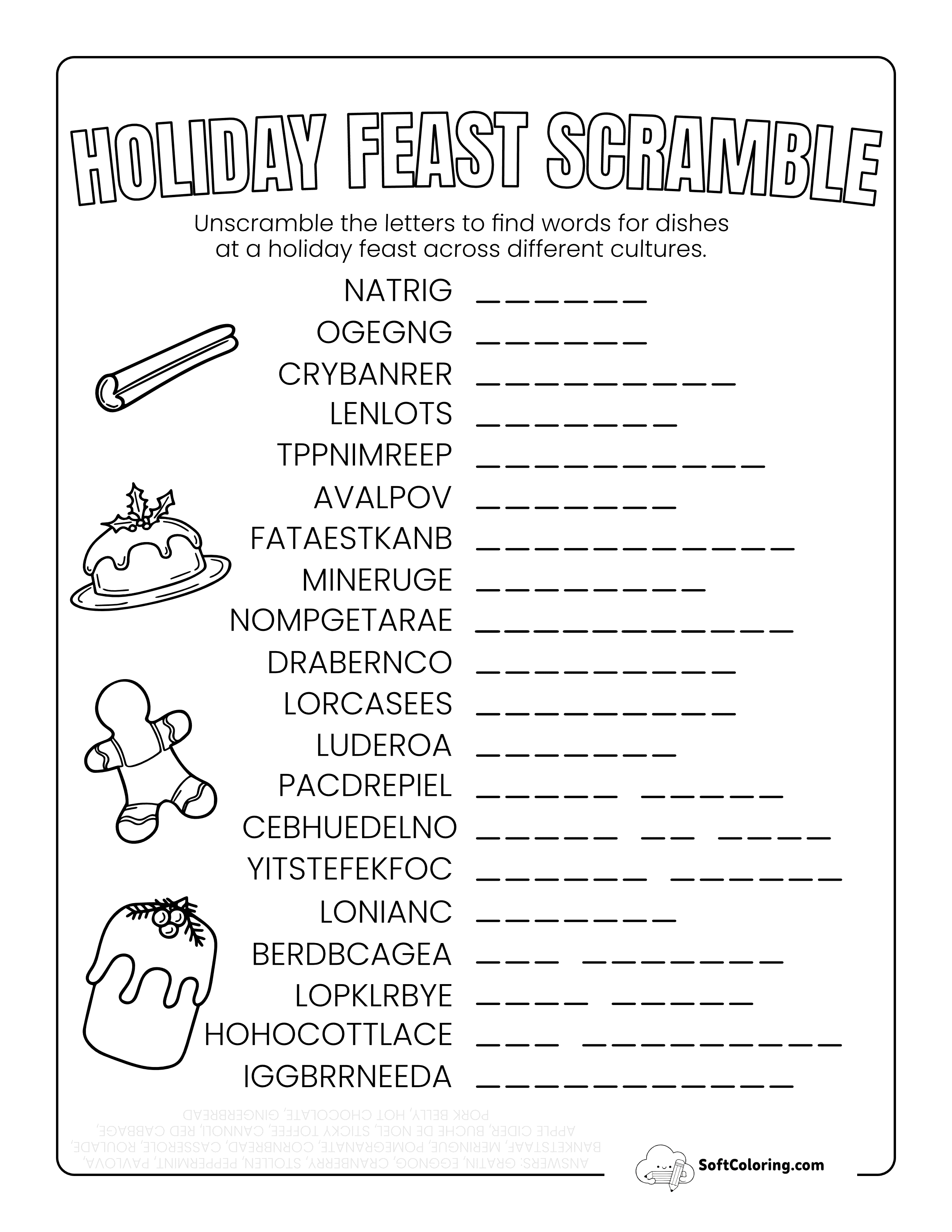 Hard Holiday Food Christmas Word Scramble