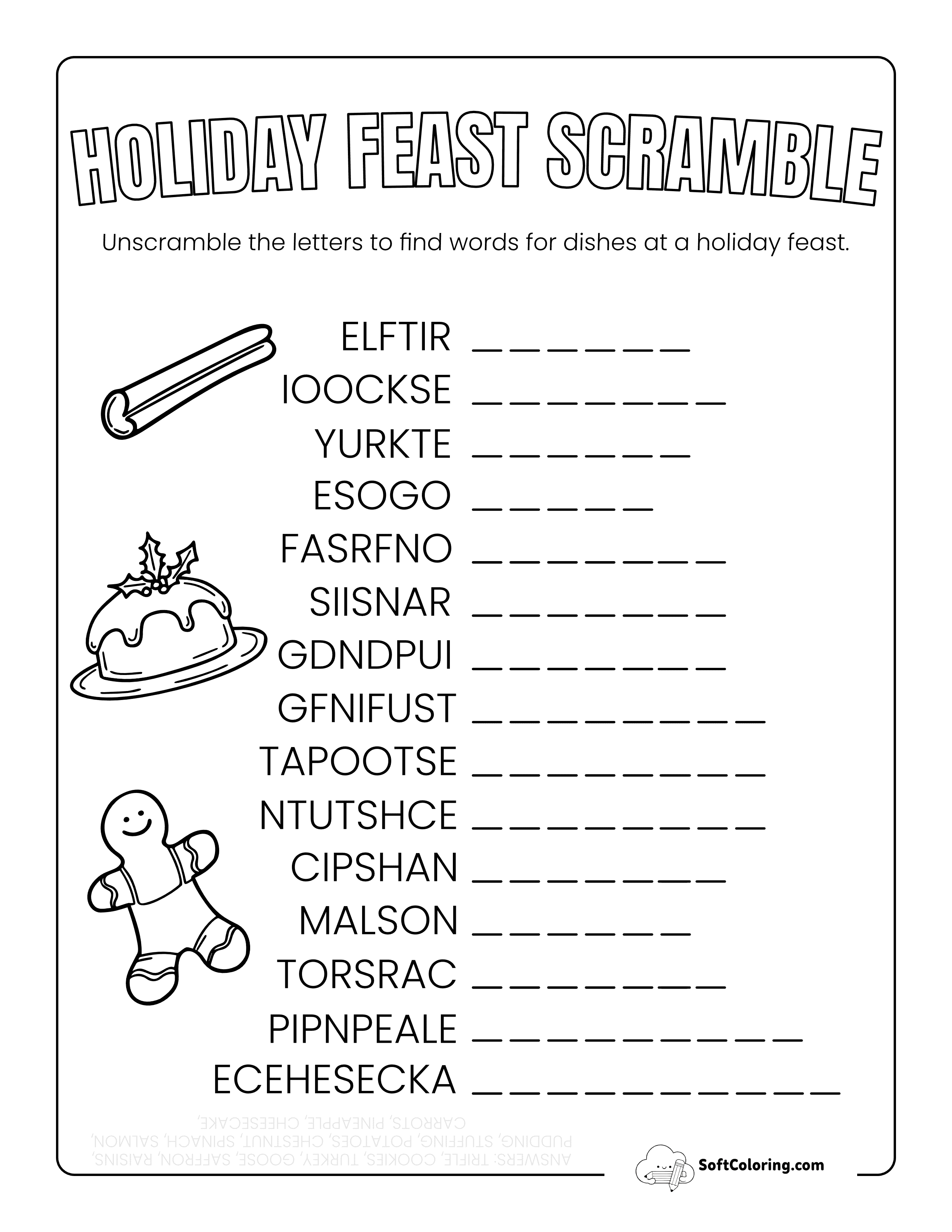 Medium Holiday Food Christmas Word Scramble