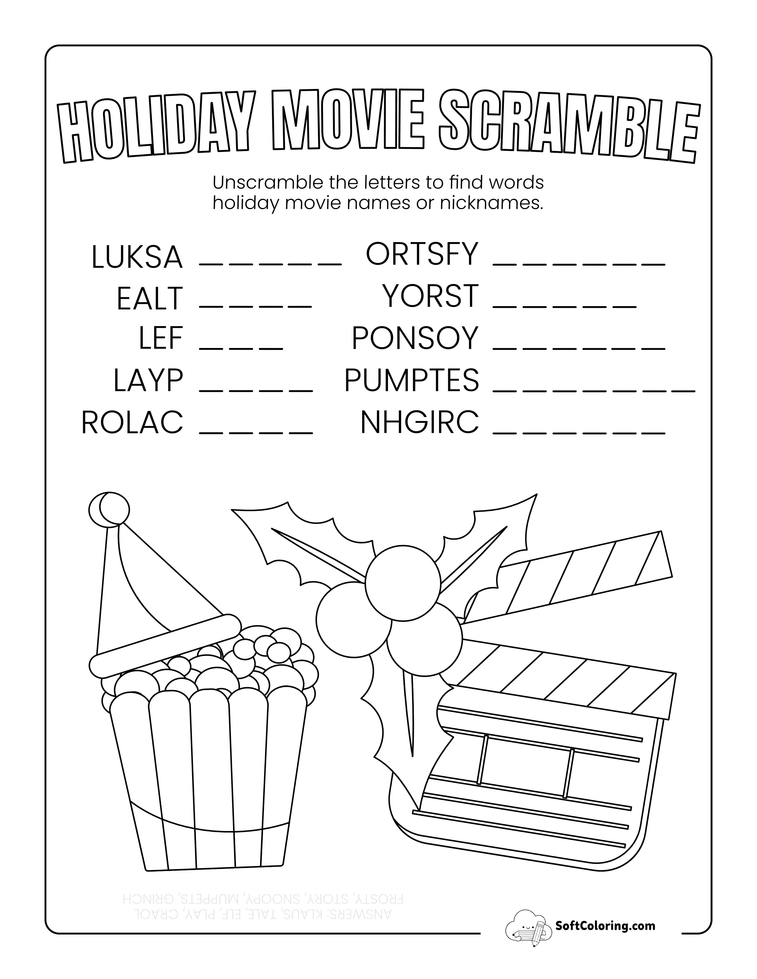 Easy Holiday Movies Word Scramble
