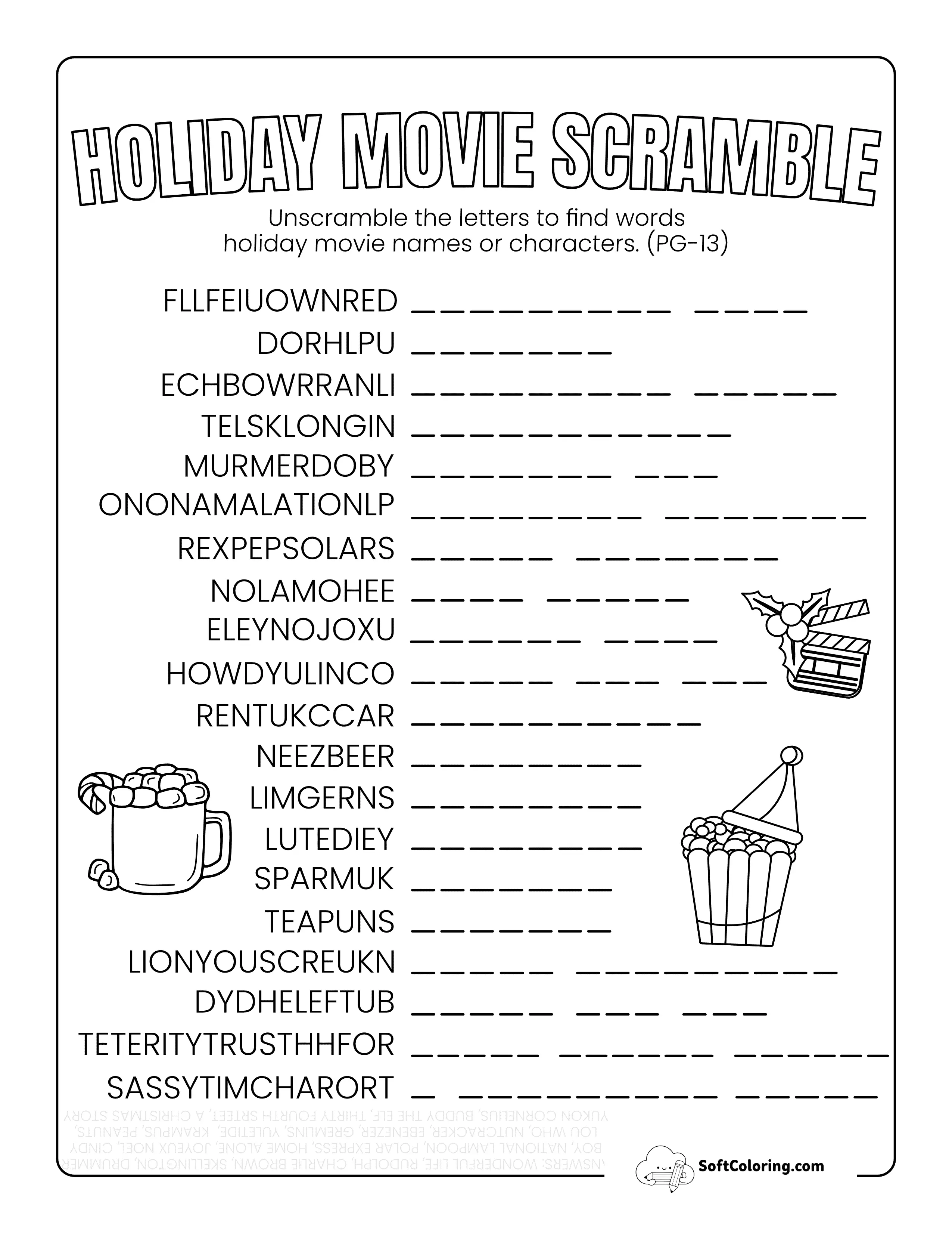 Hard Holiday Movies Word Scramble (Ratings Up To Pg-13)