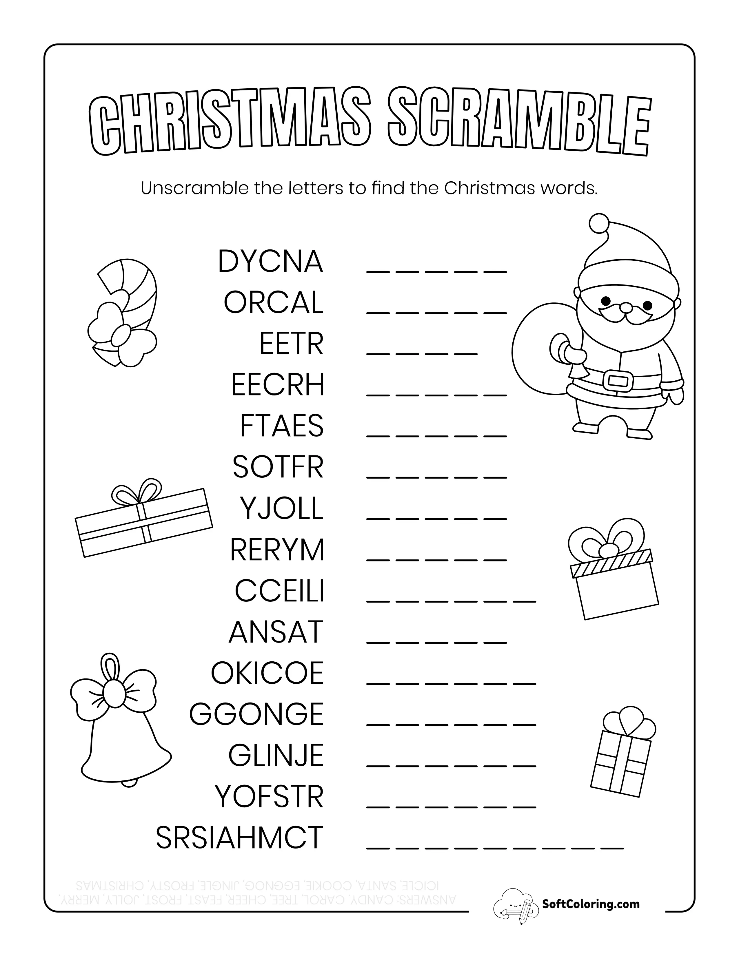 Christmas Holiday Word Scramble - 15 Words