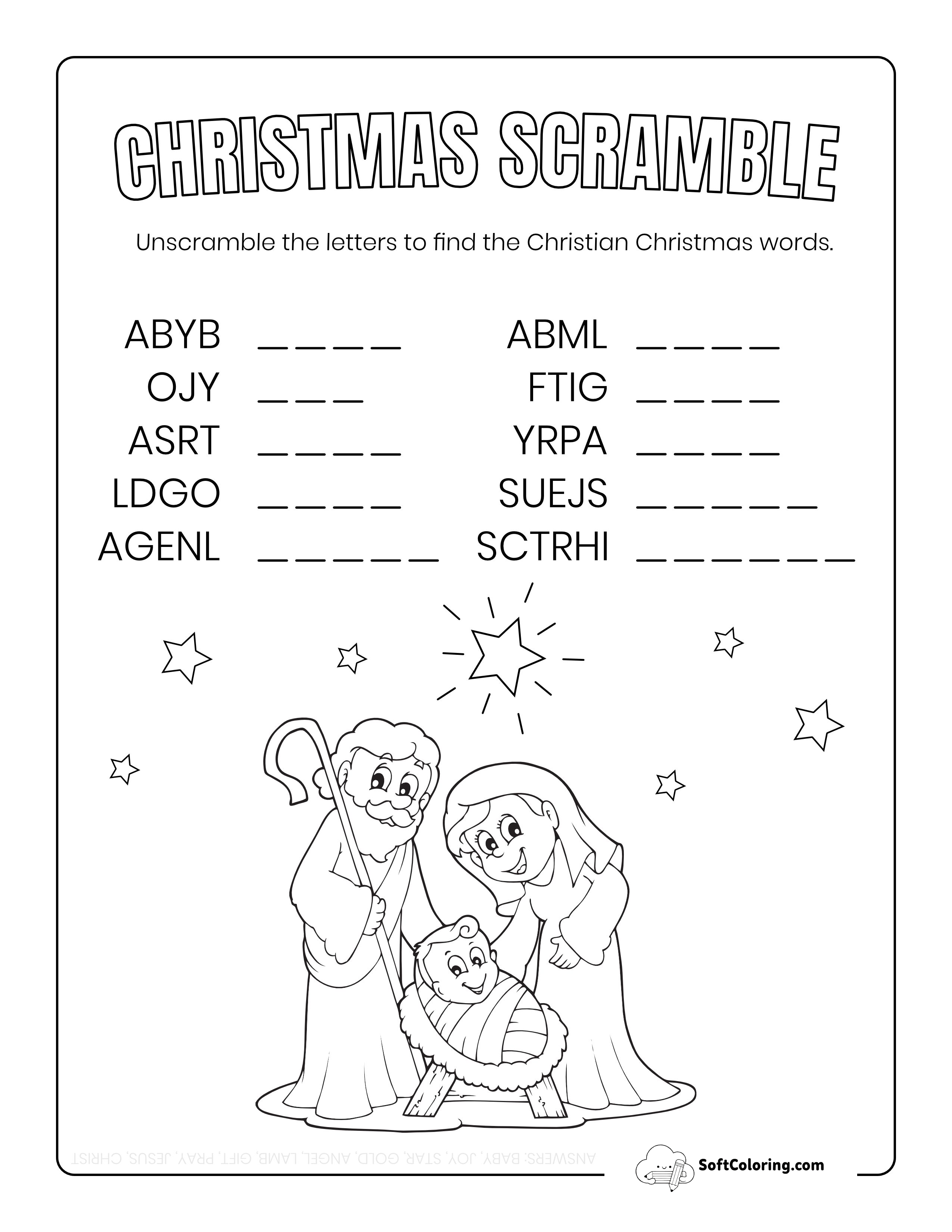 Christian Christmas Word Scramble For Kids