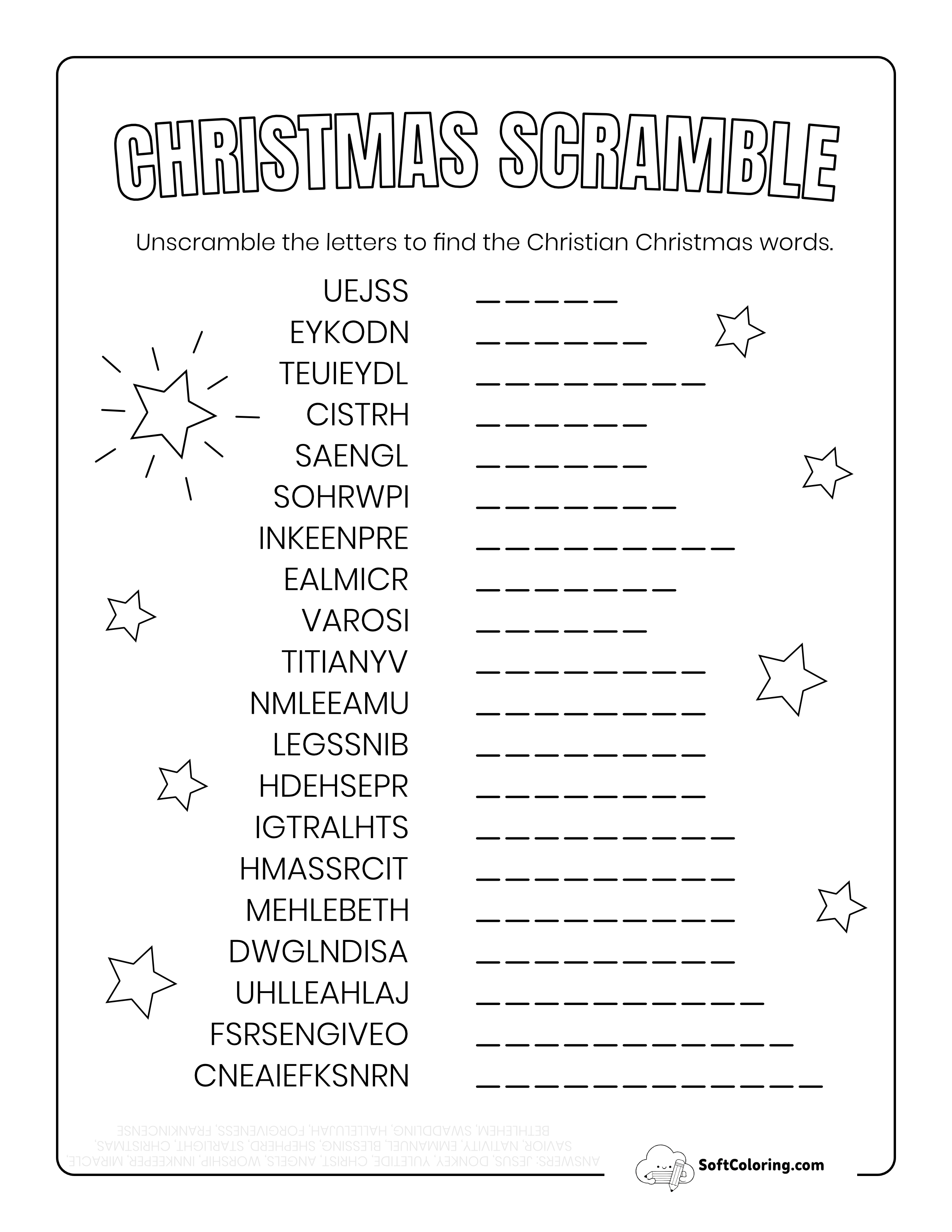 Hard Religious Christmas Word Scramble