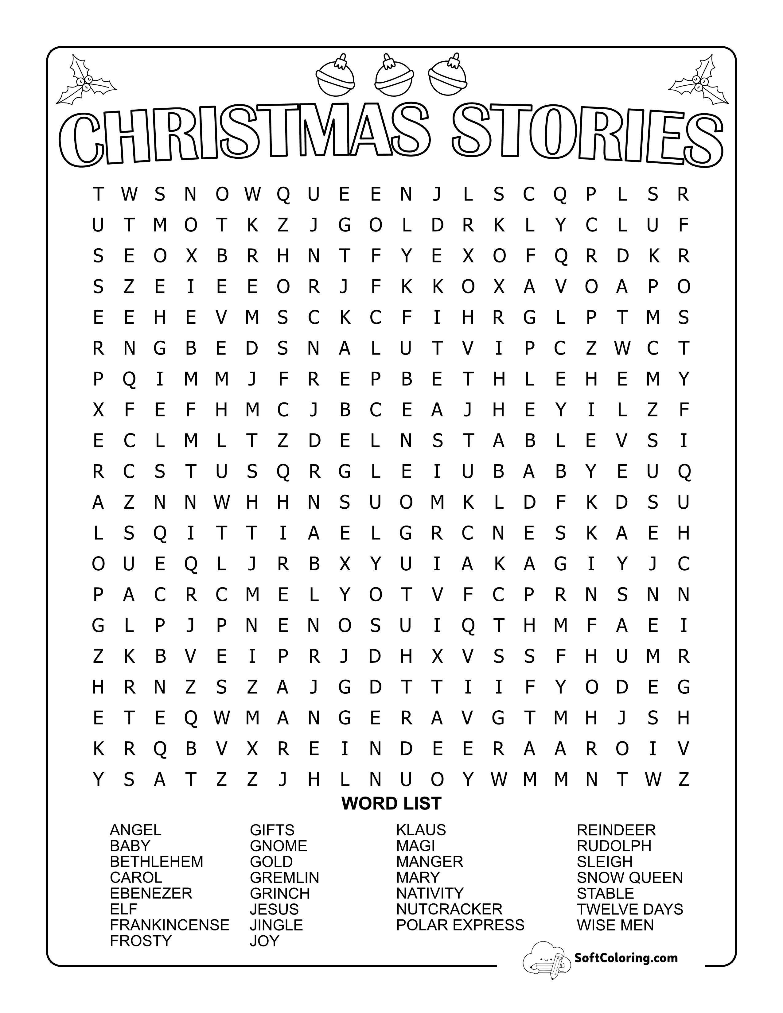Hard Christmas Stories Word Search