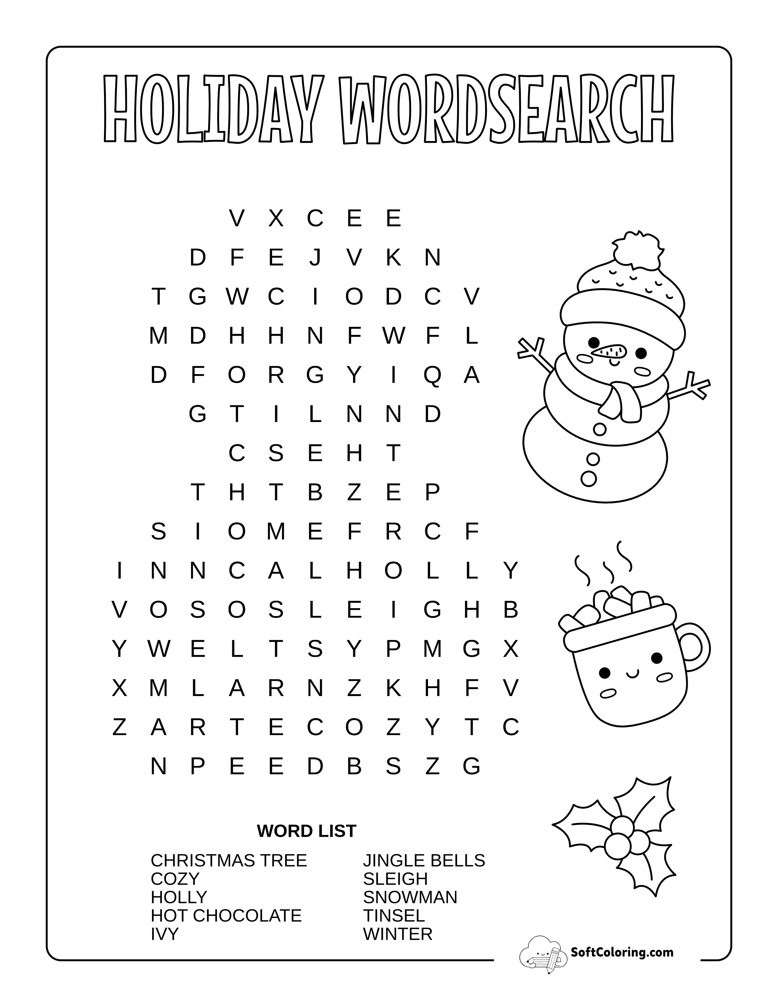 Easy Snowman Christmas Word Search