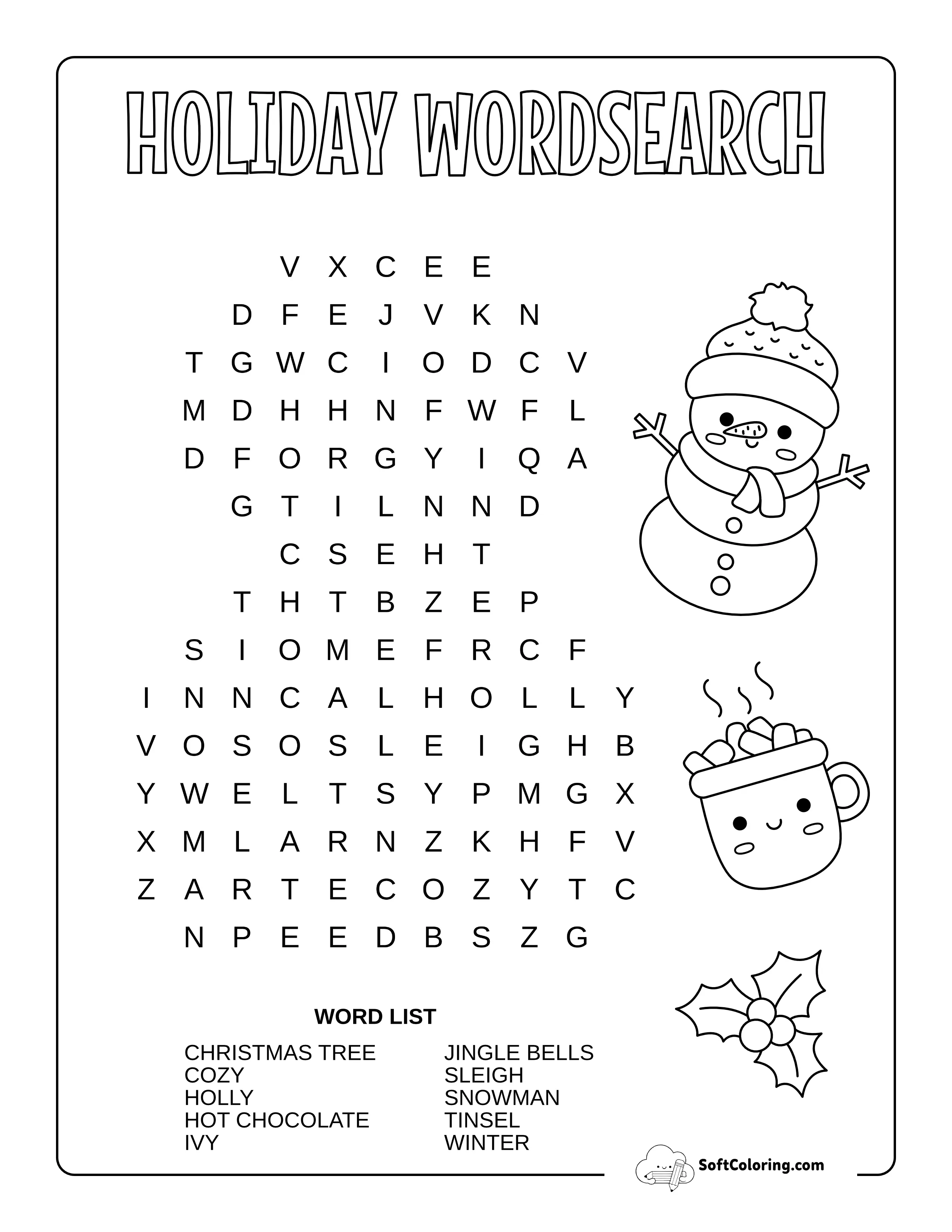 Easy Snowman Christmas Word Search