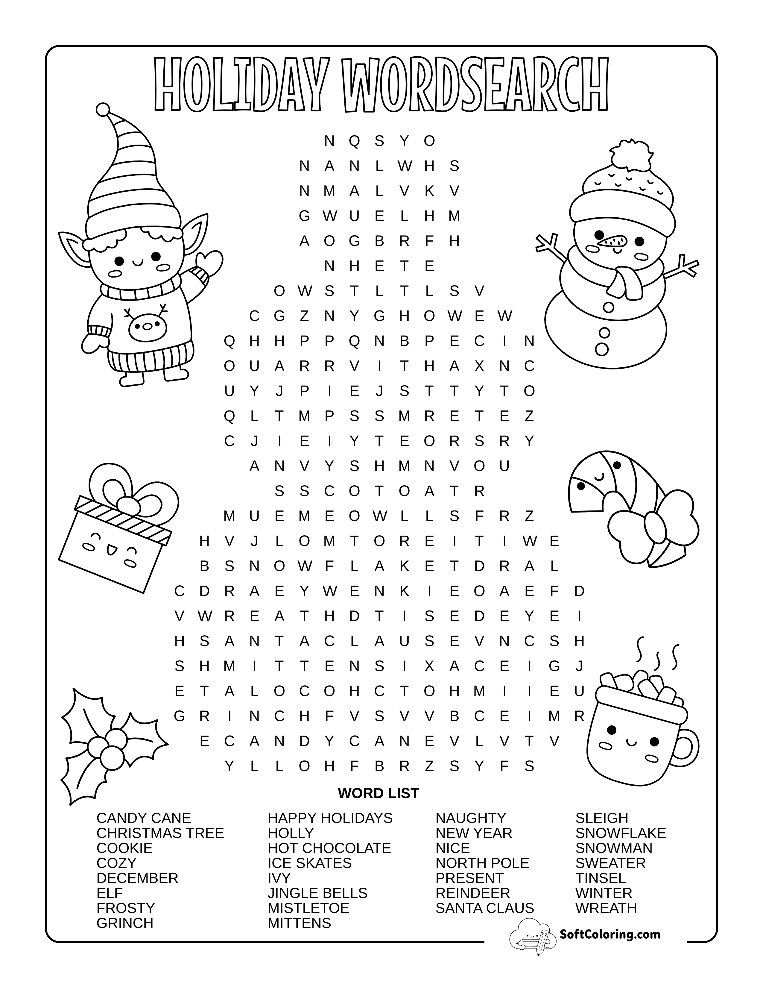 Hard Snowman Christmas Word Search