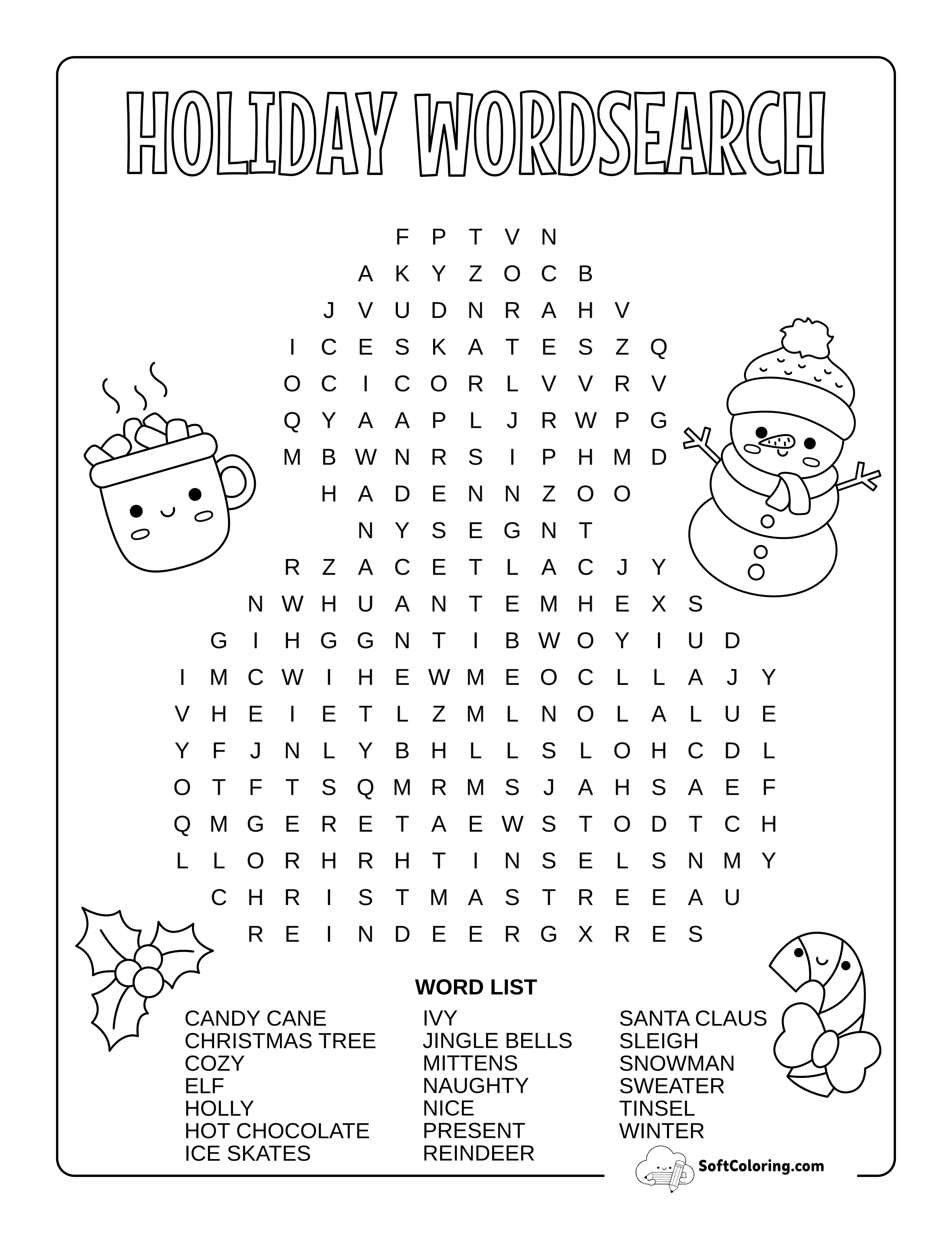 Medium Snowman Christmas Word Search