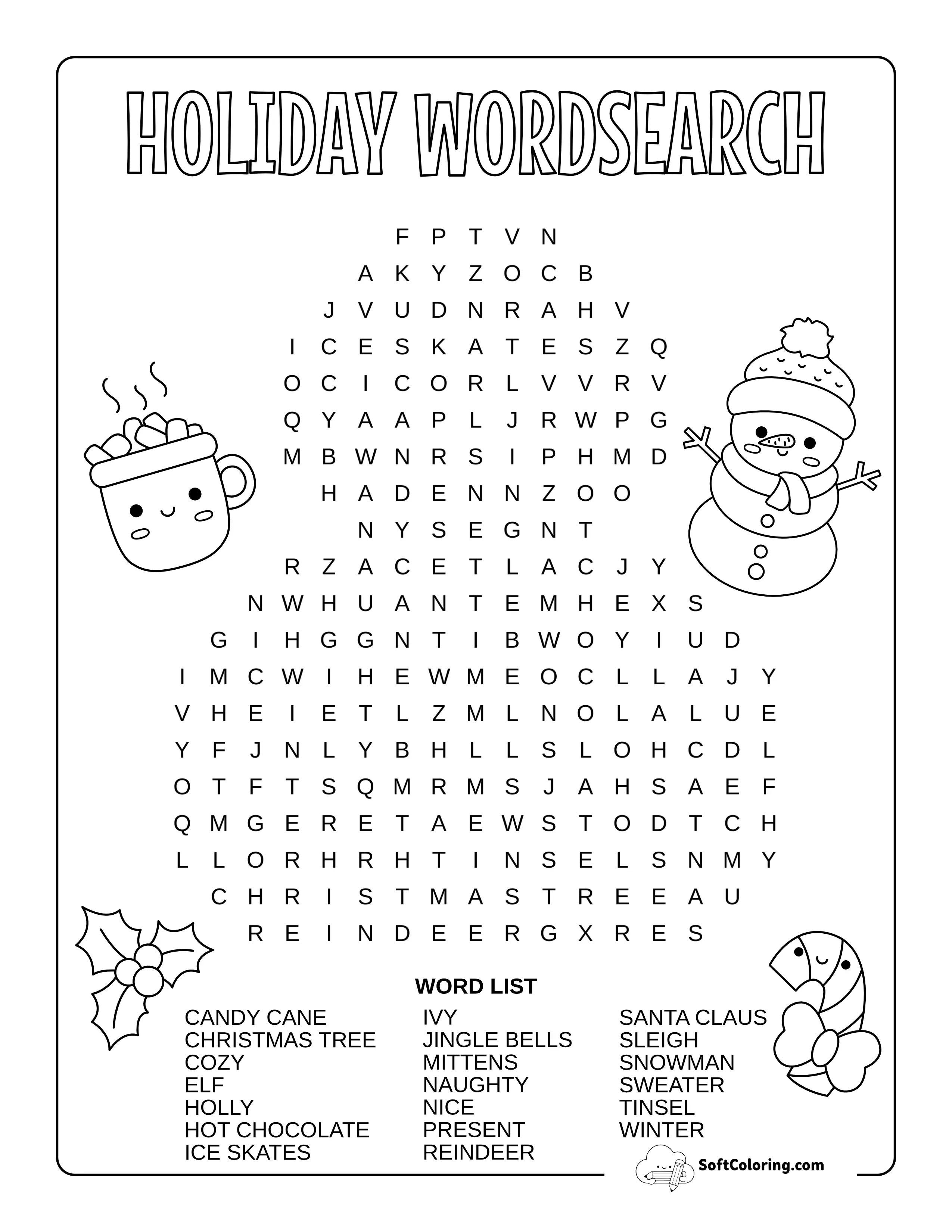 Medium Snowman Christmas Word Search