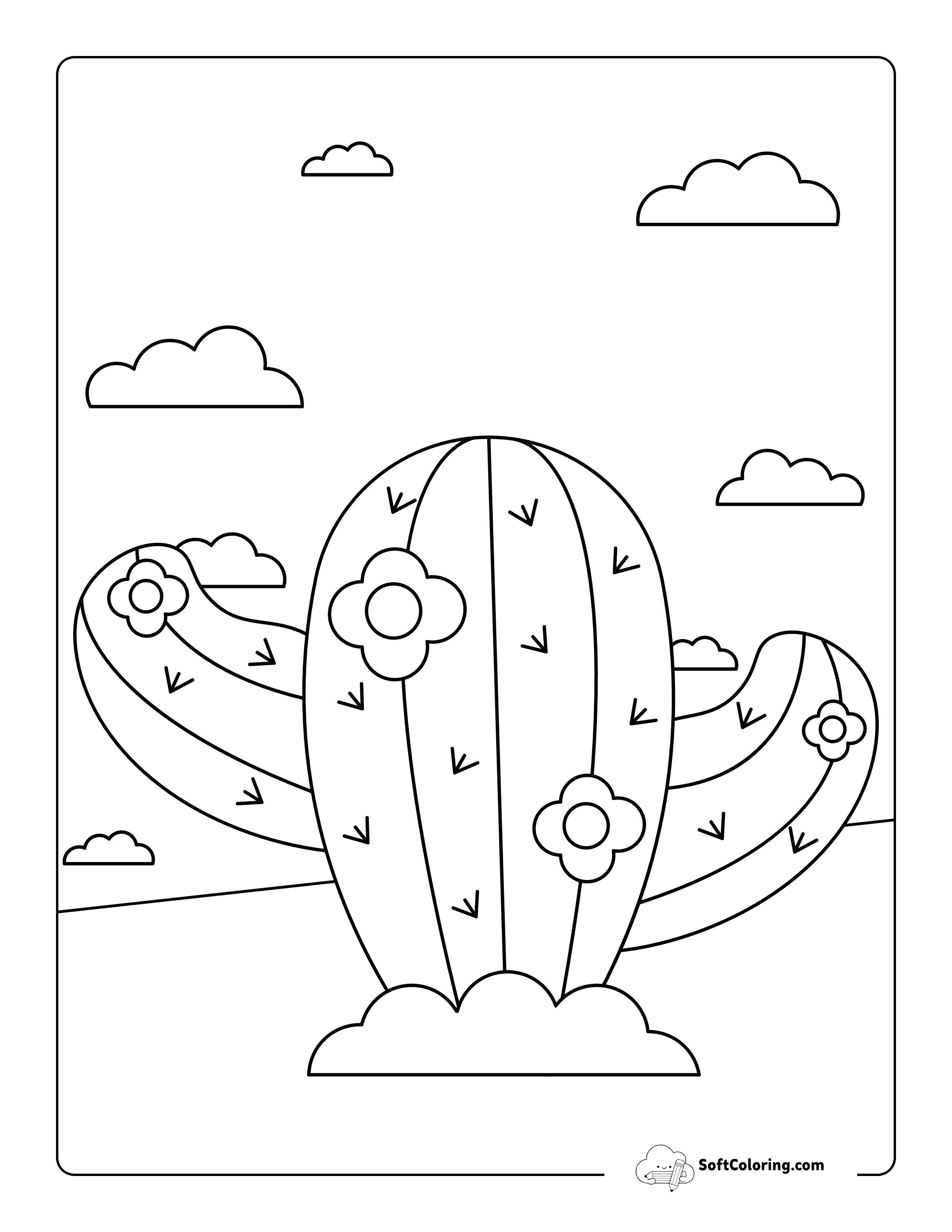 Easy And Cute Cactus Drawing To Color