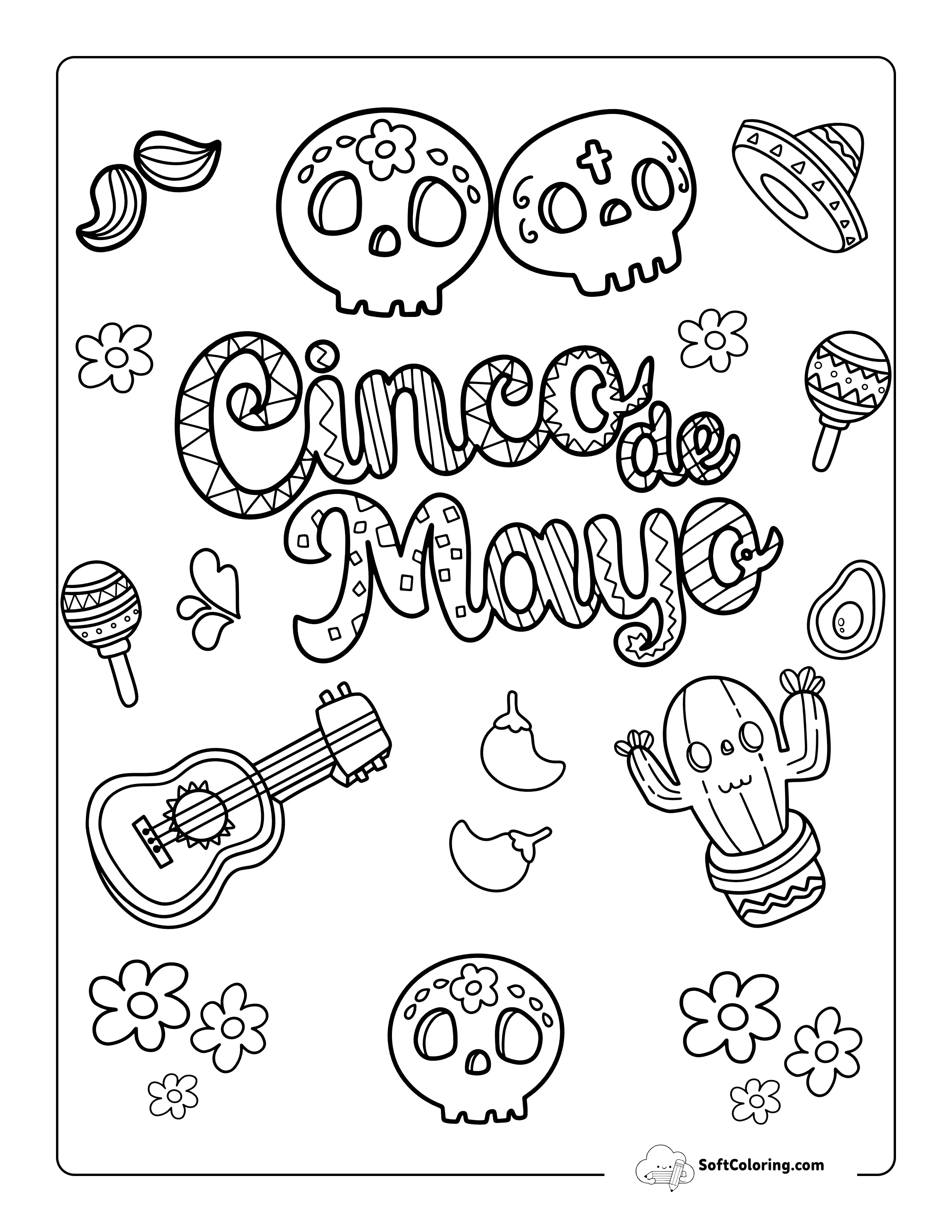 Easy Patterned Cinco De Mayo Coloring Page