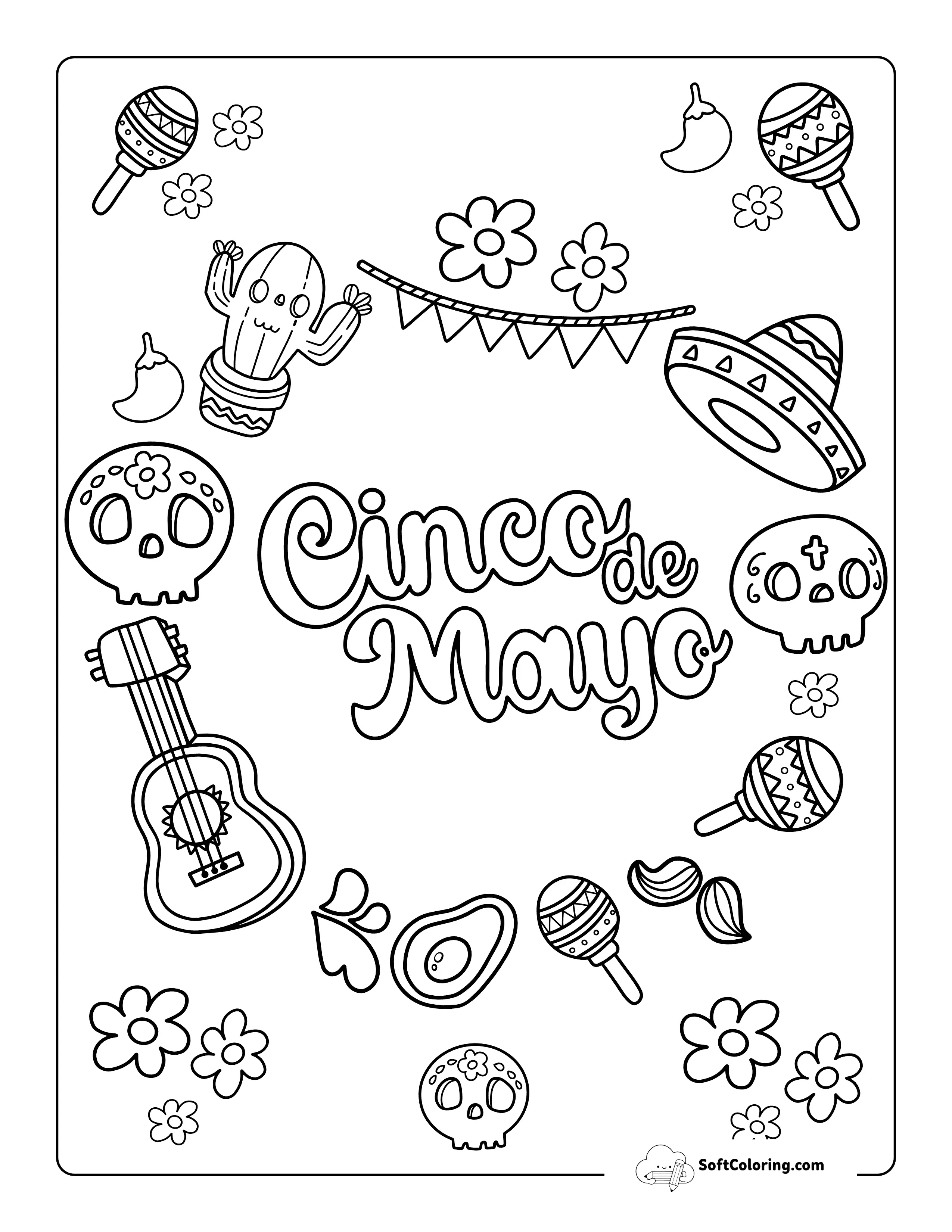 Cute Colorable Cinco De Mayo Worksheet