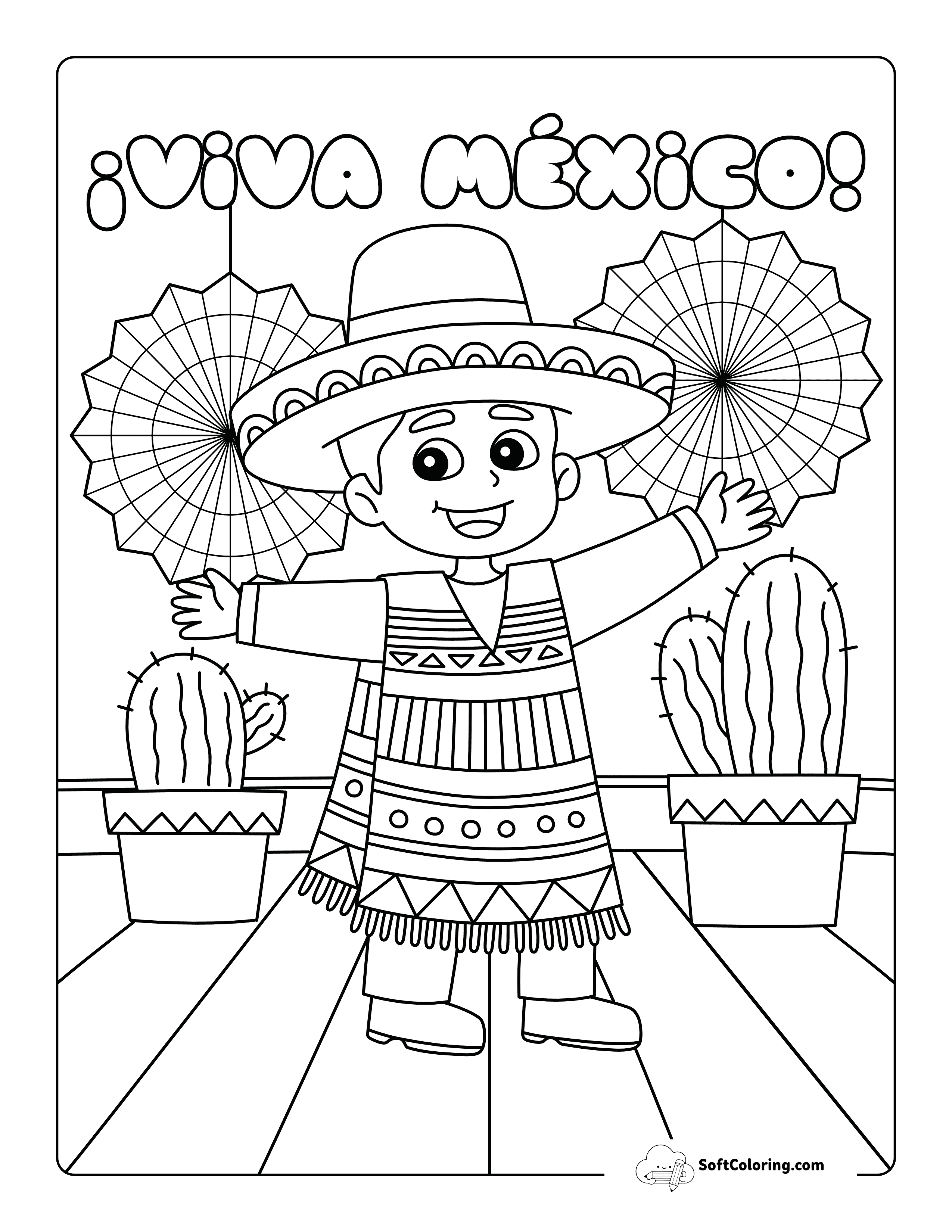 Cute Boy Celebrating Cinco De Mayo Coloring Sheet