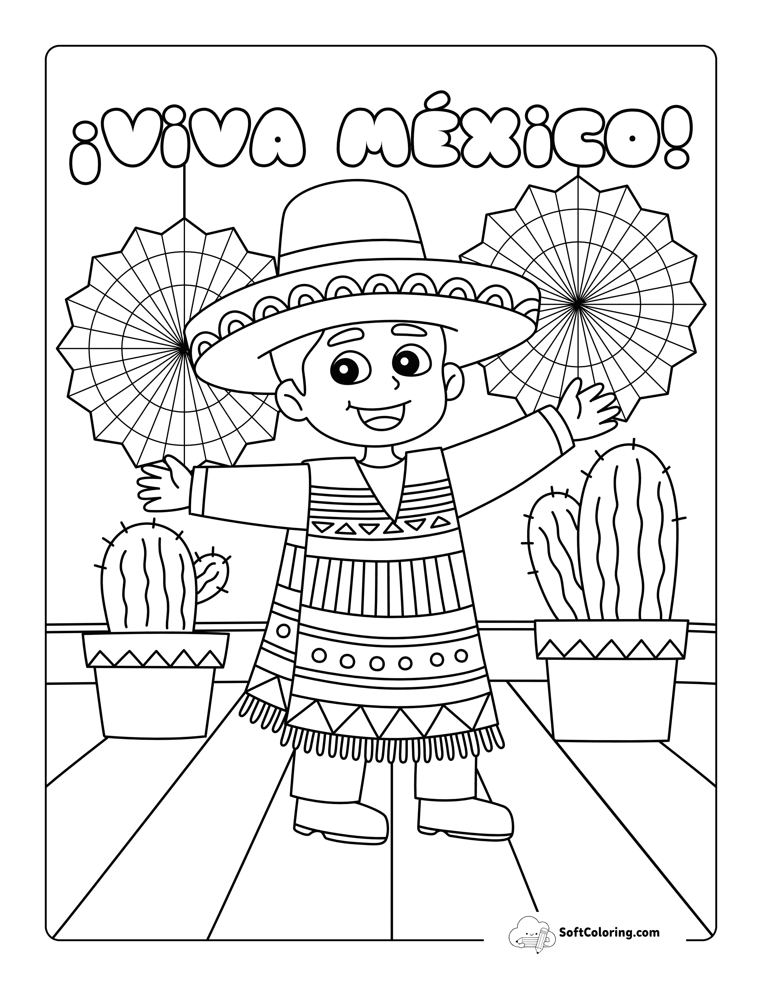 Cute Boy Celebrating Cinco De Mayo Coloring Sheet