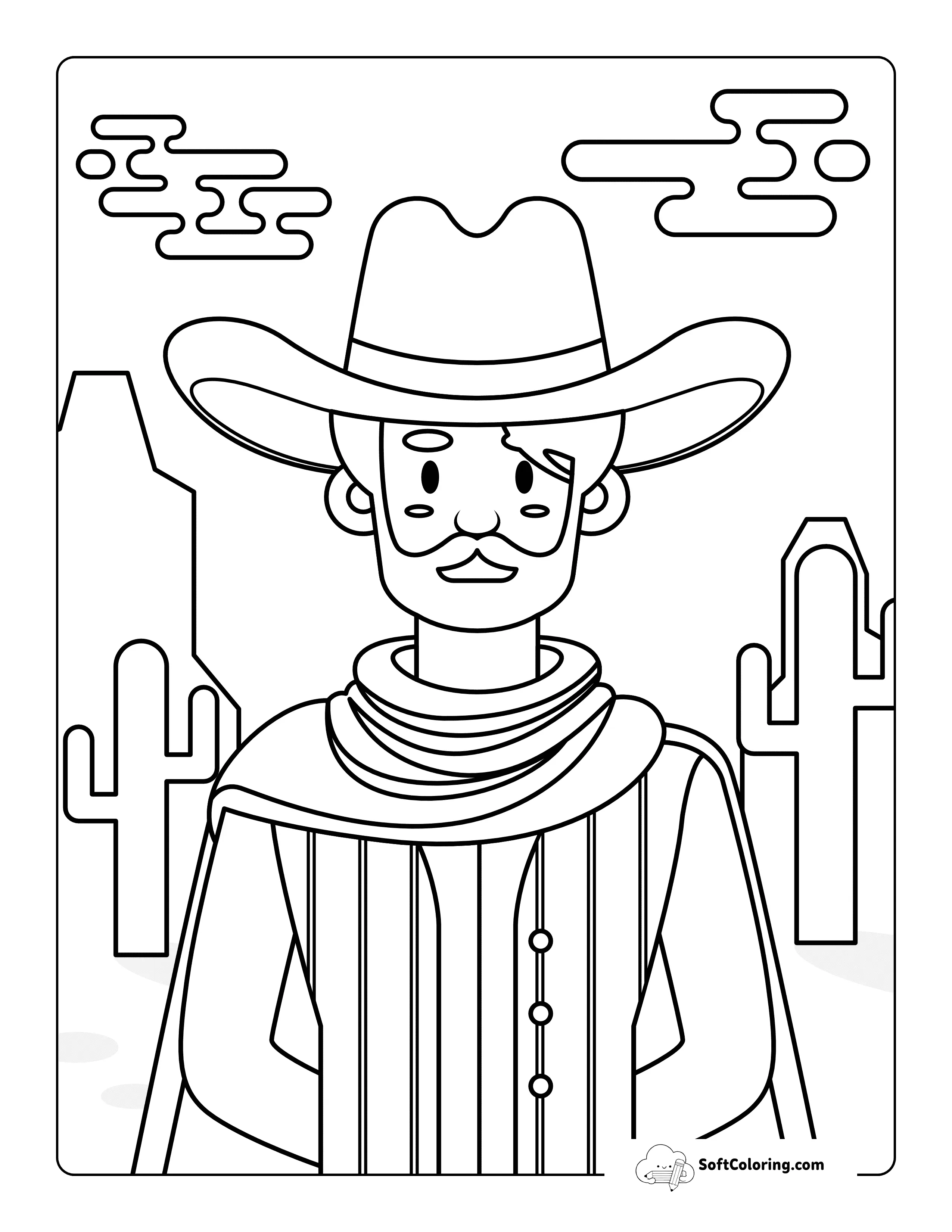 Traditional Mexican Cowboy Coloring Page For Kids