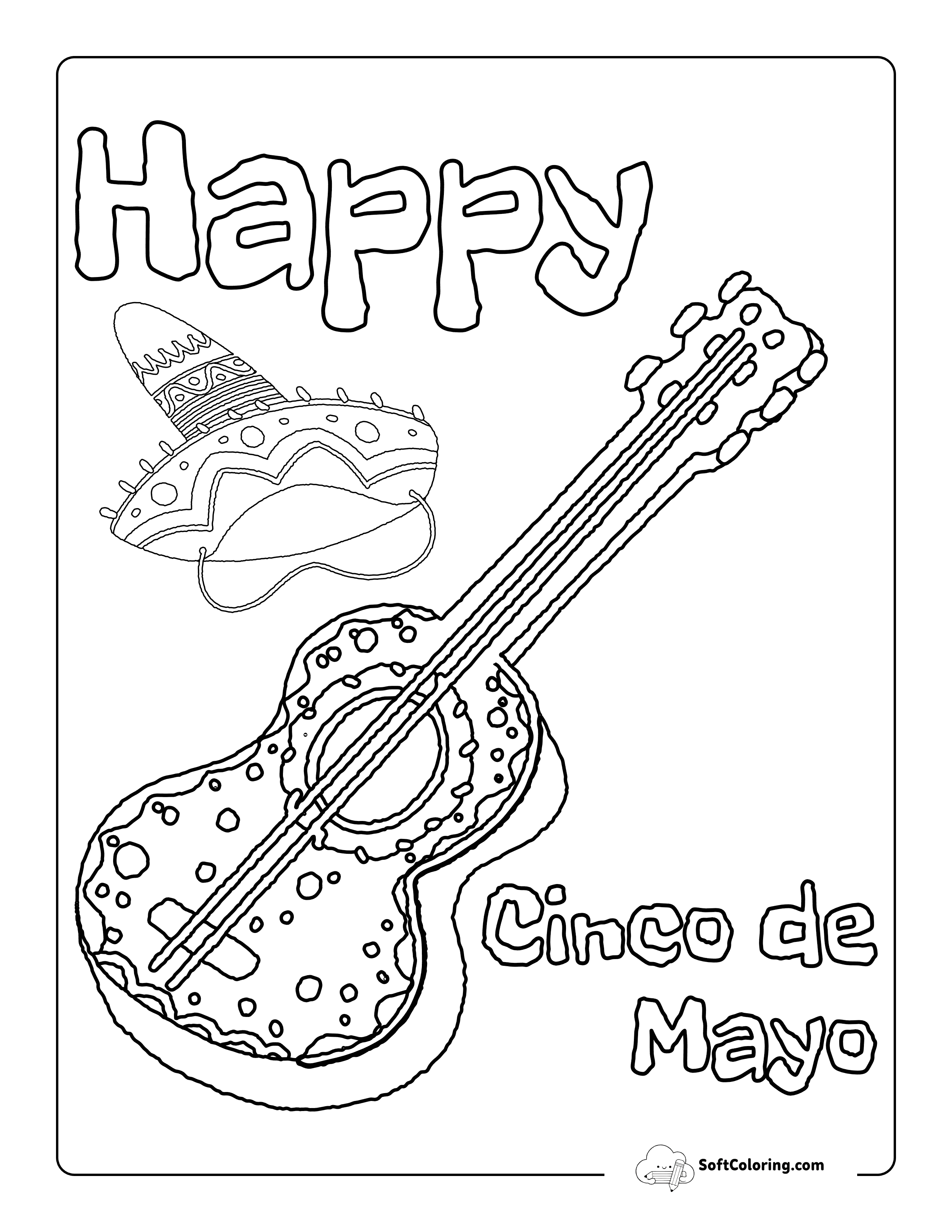 Traditional Spanish Guitar Cinco De Mayo Coloring Page