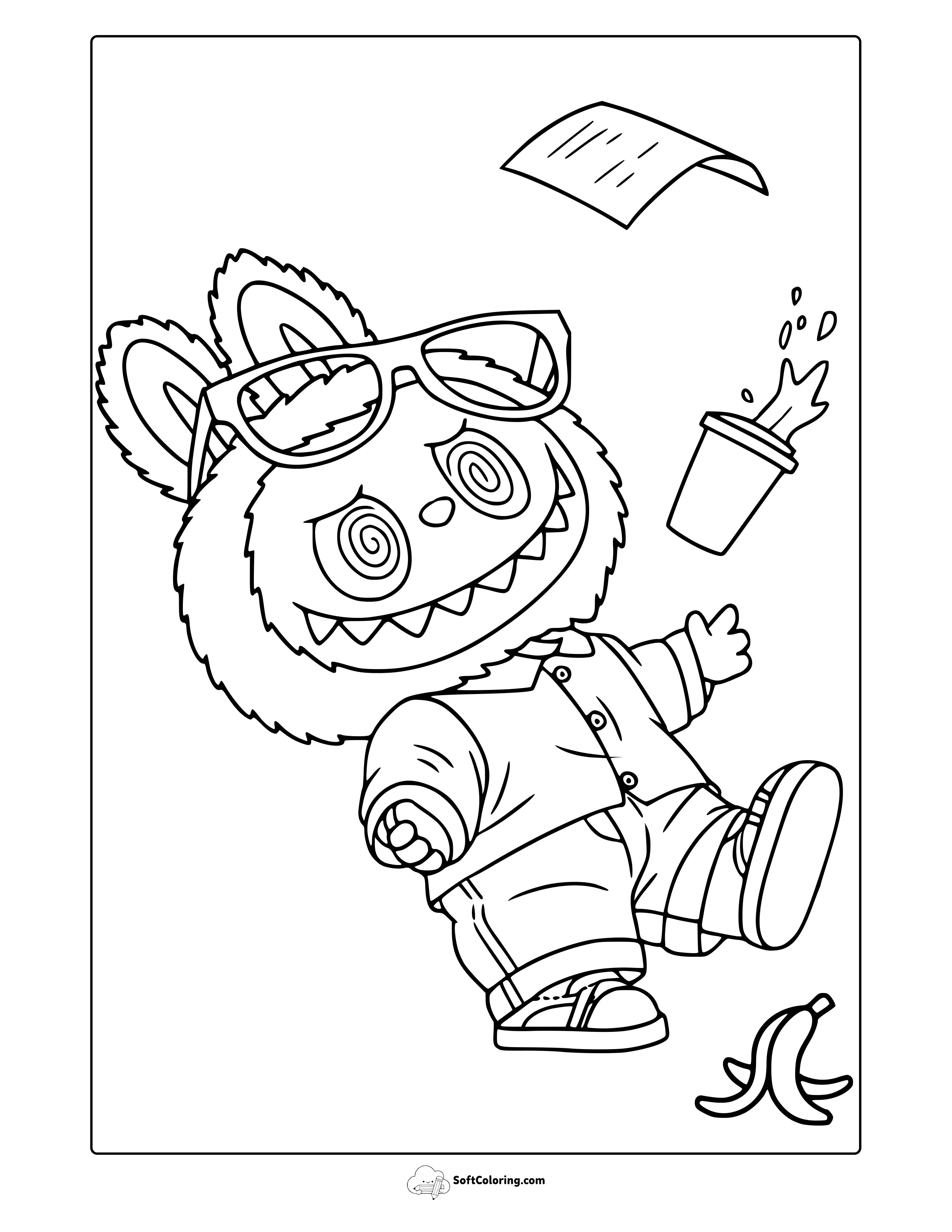 Clumsy Labubu Falls Coloring Page