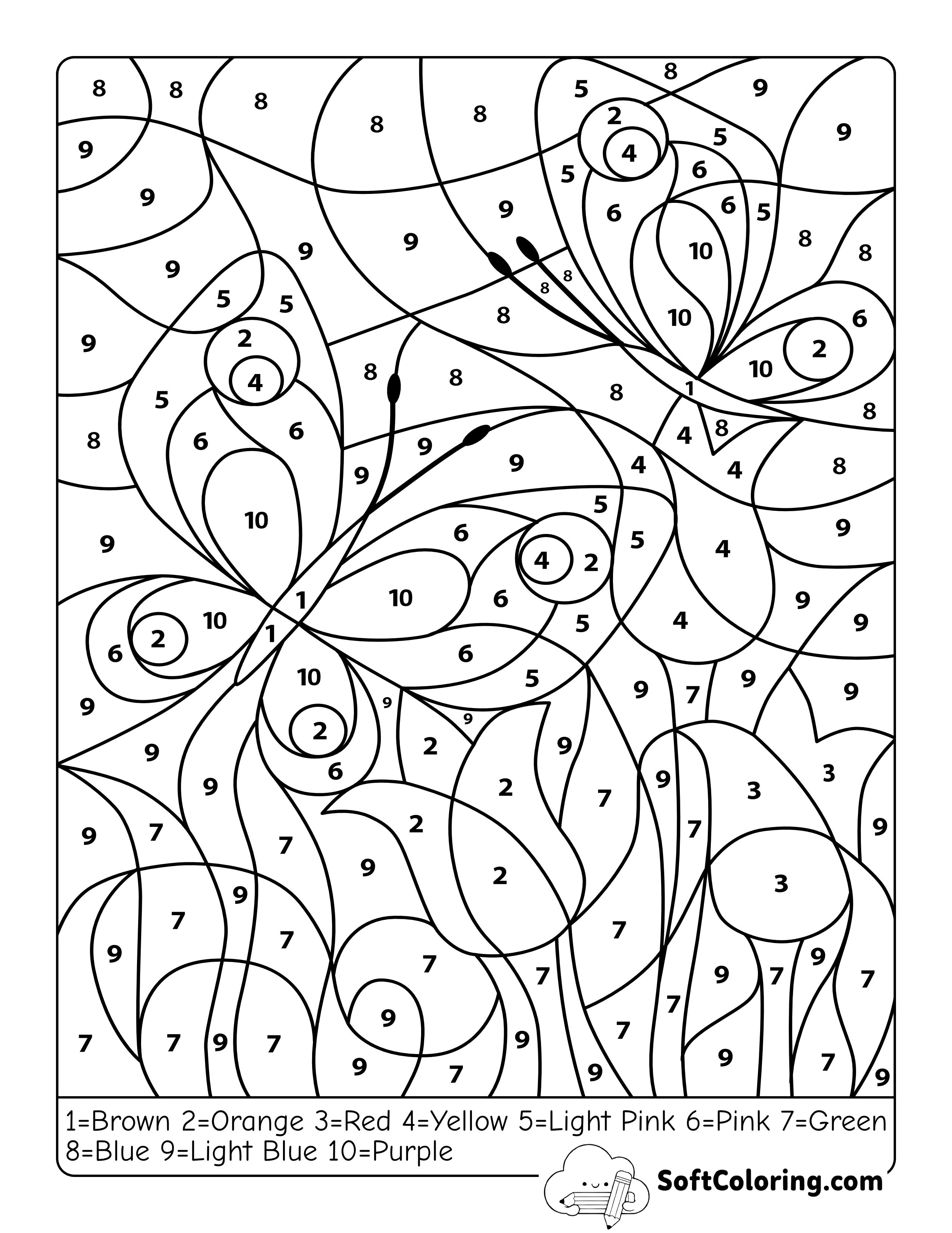 Spring Butterflies Color by Number Worksheet