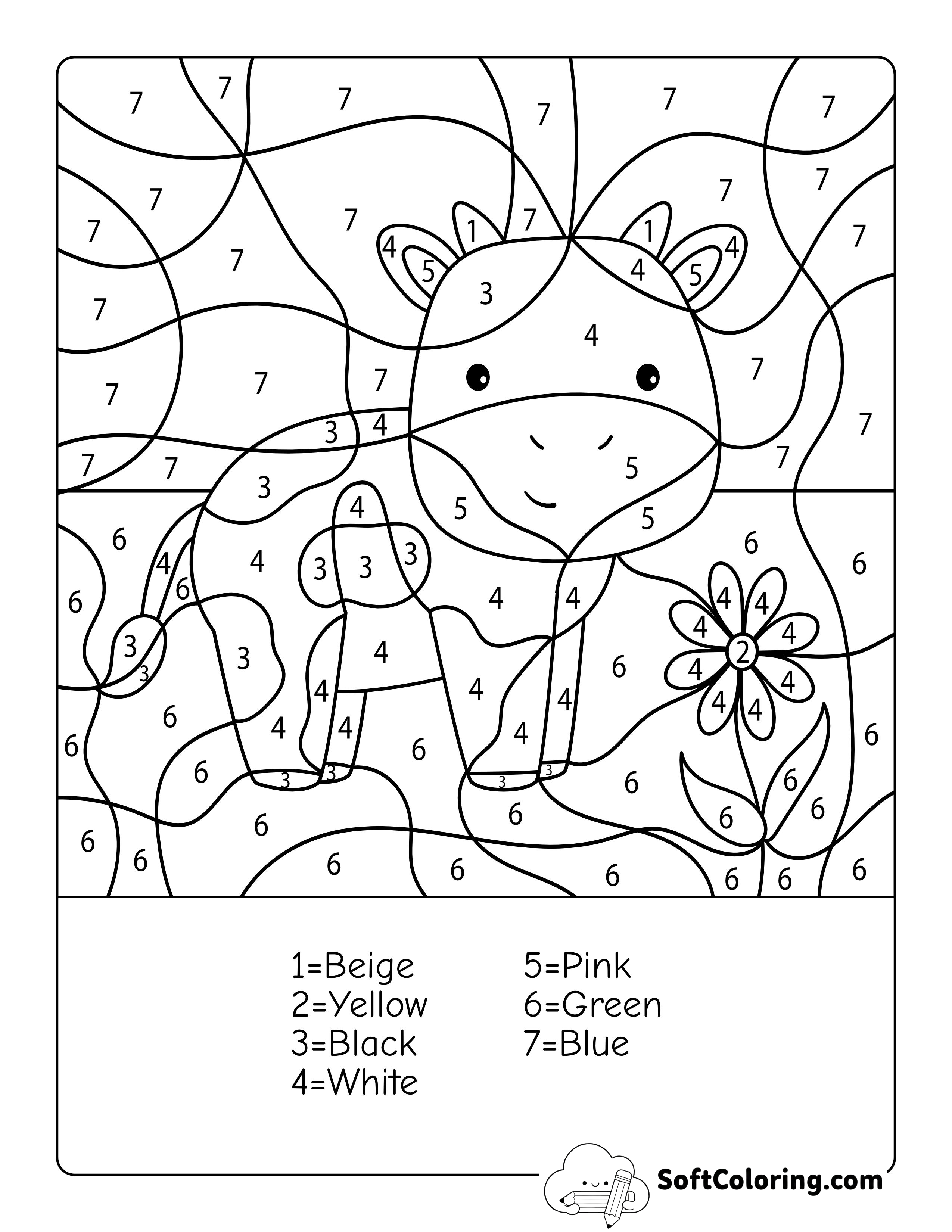 Cute Cow Color by Number Printable