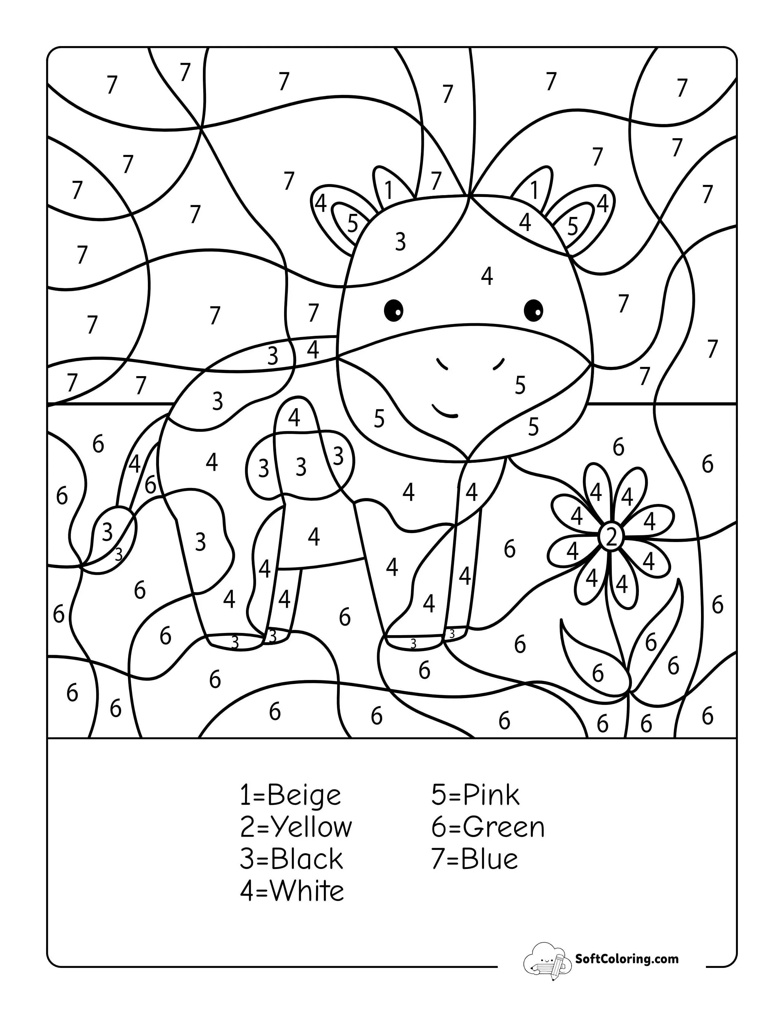Cow Color By Number Printable For Preschoolers