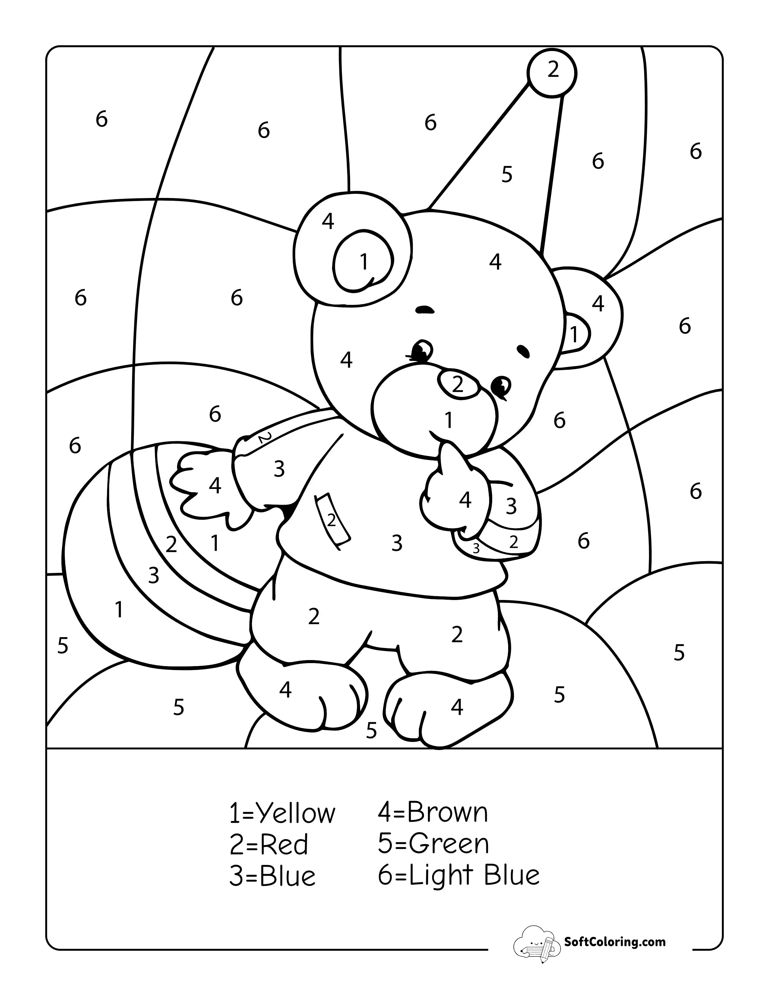 Cute Teddy Bear Color By Number Worksheet