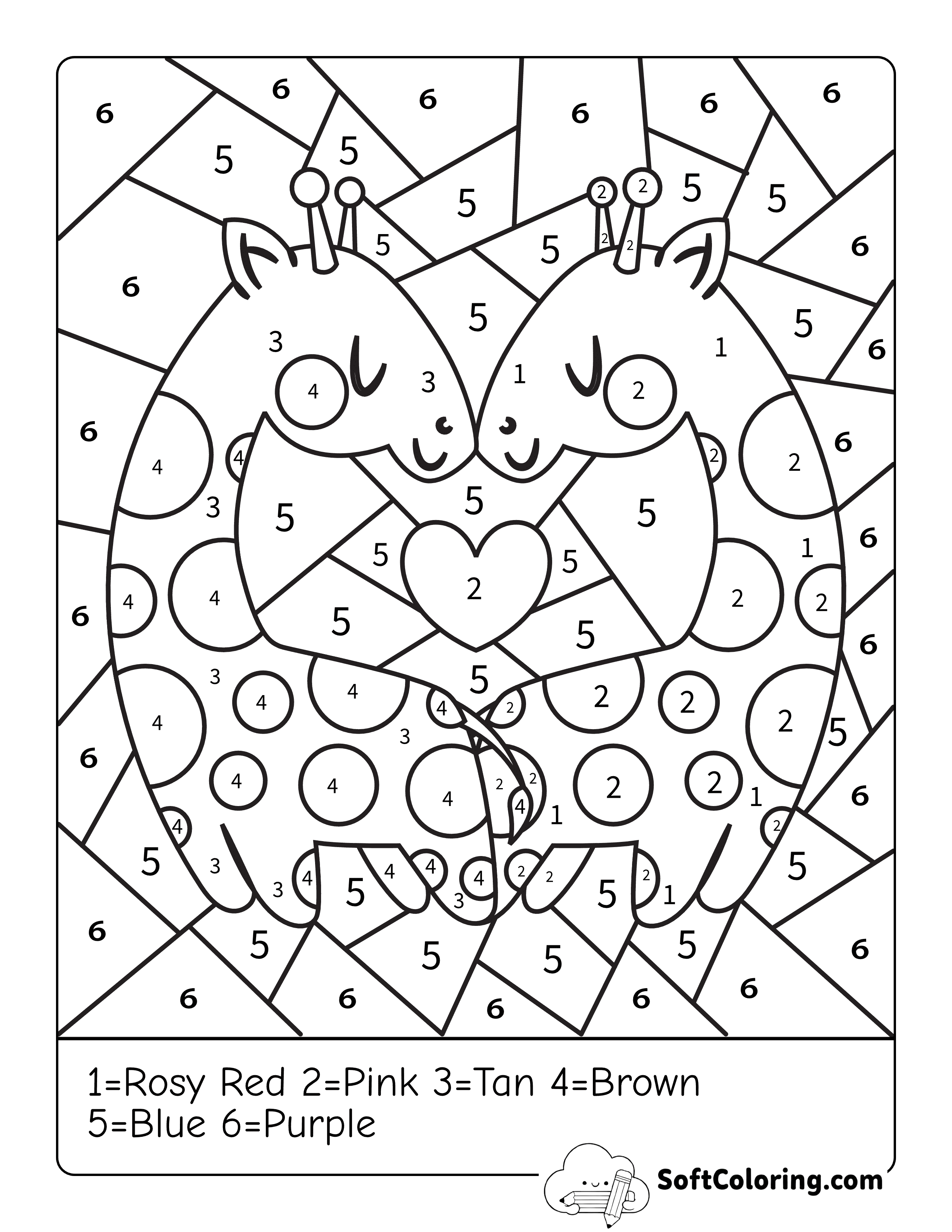 Cute Heart Giraffes Color by Number Printable