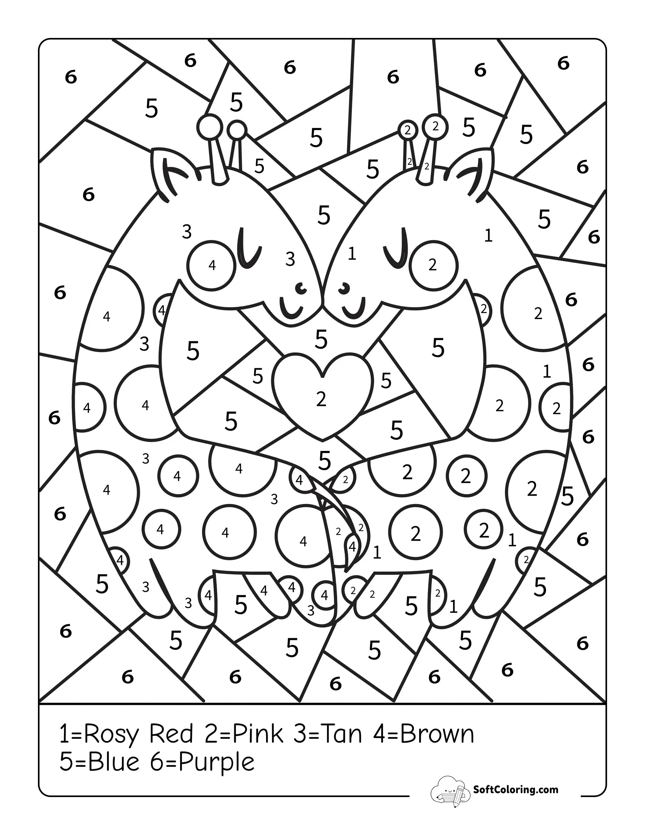 Cute Heart Giraffes Color By Number Printable
