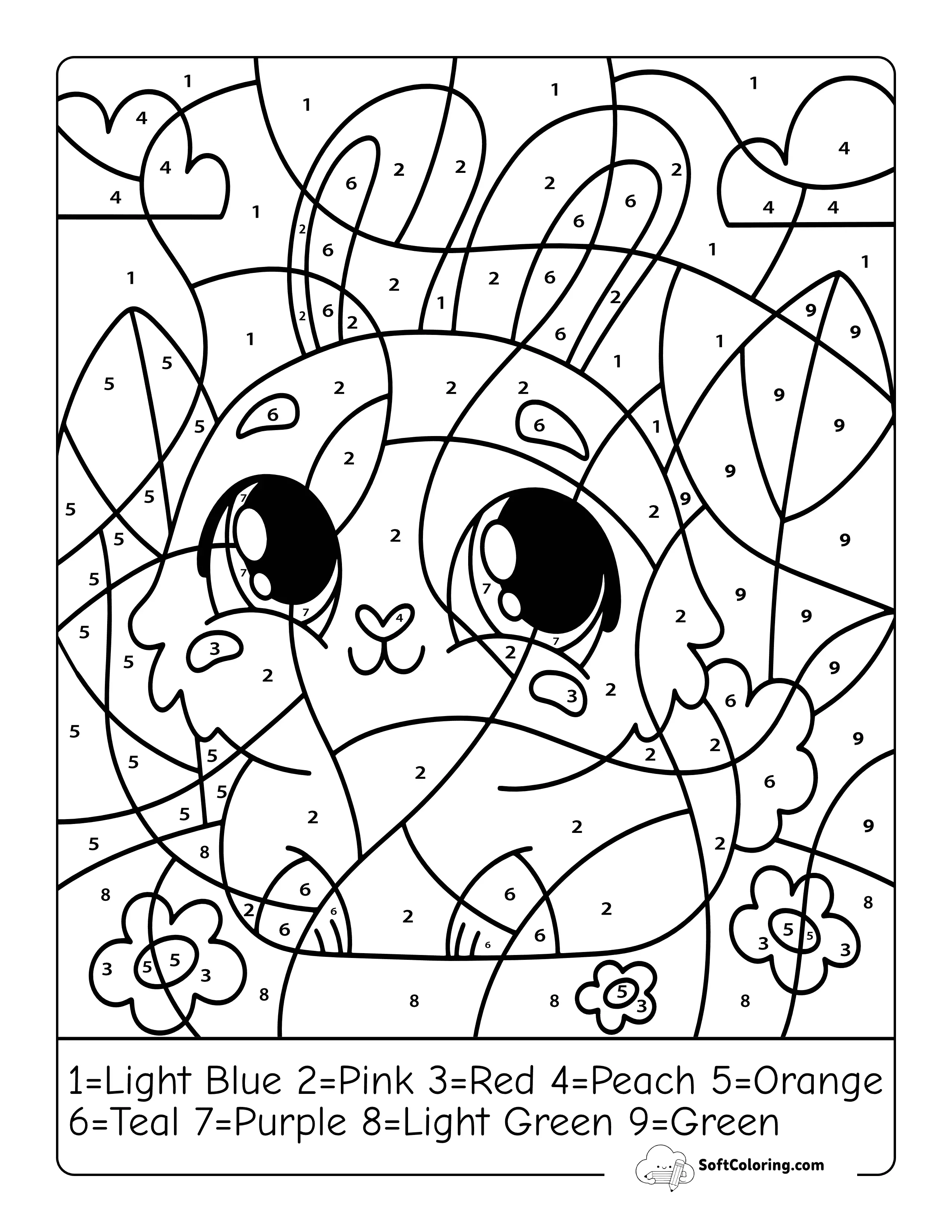 Cute Spring Bunny Color By Number Coloring Sheet