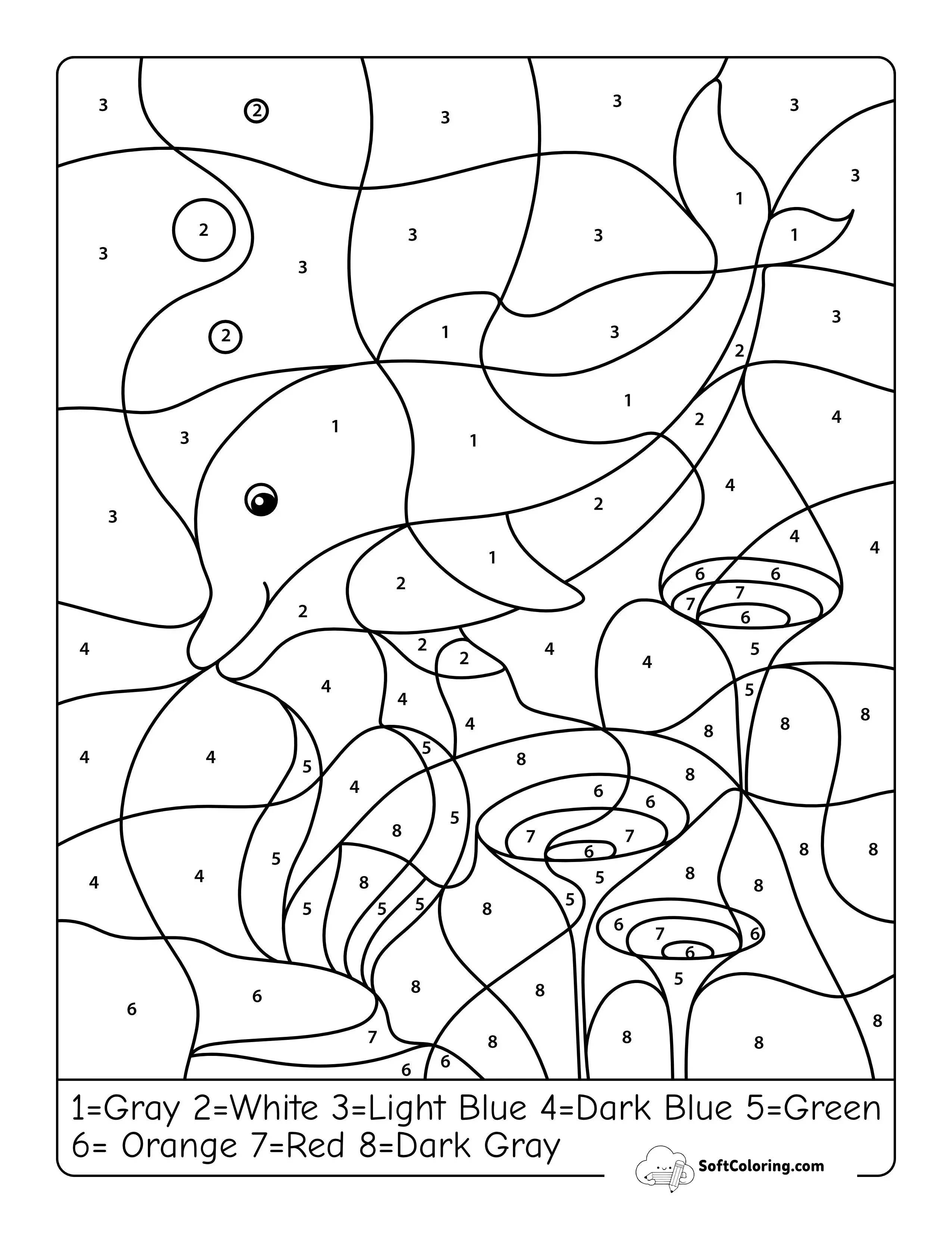Dolphin Color By Number Printable