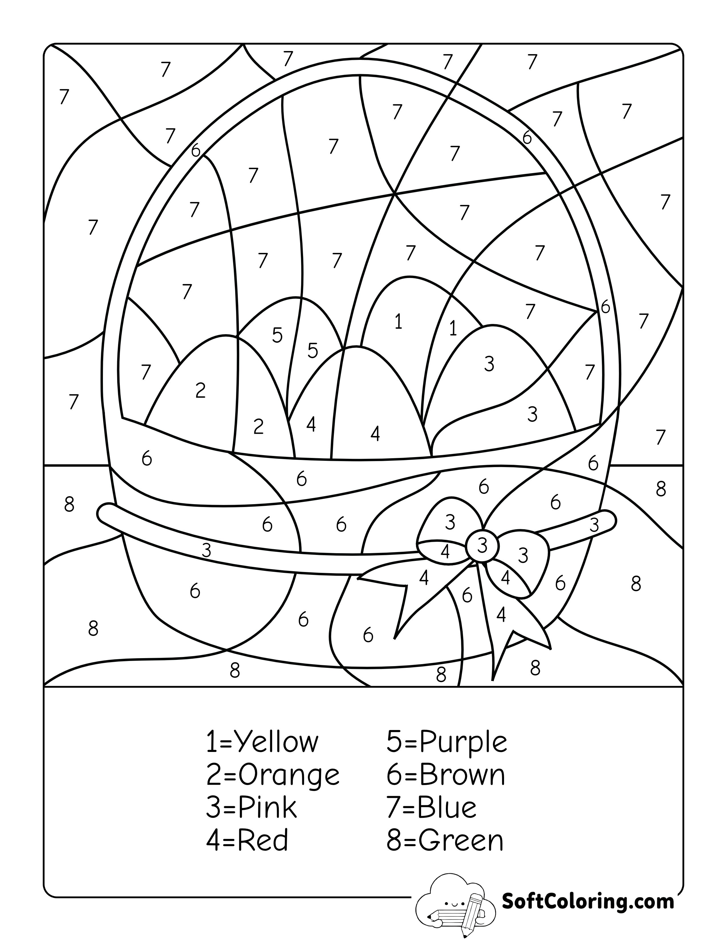 Easter Basket Color by Number Picture for Kids