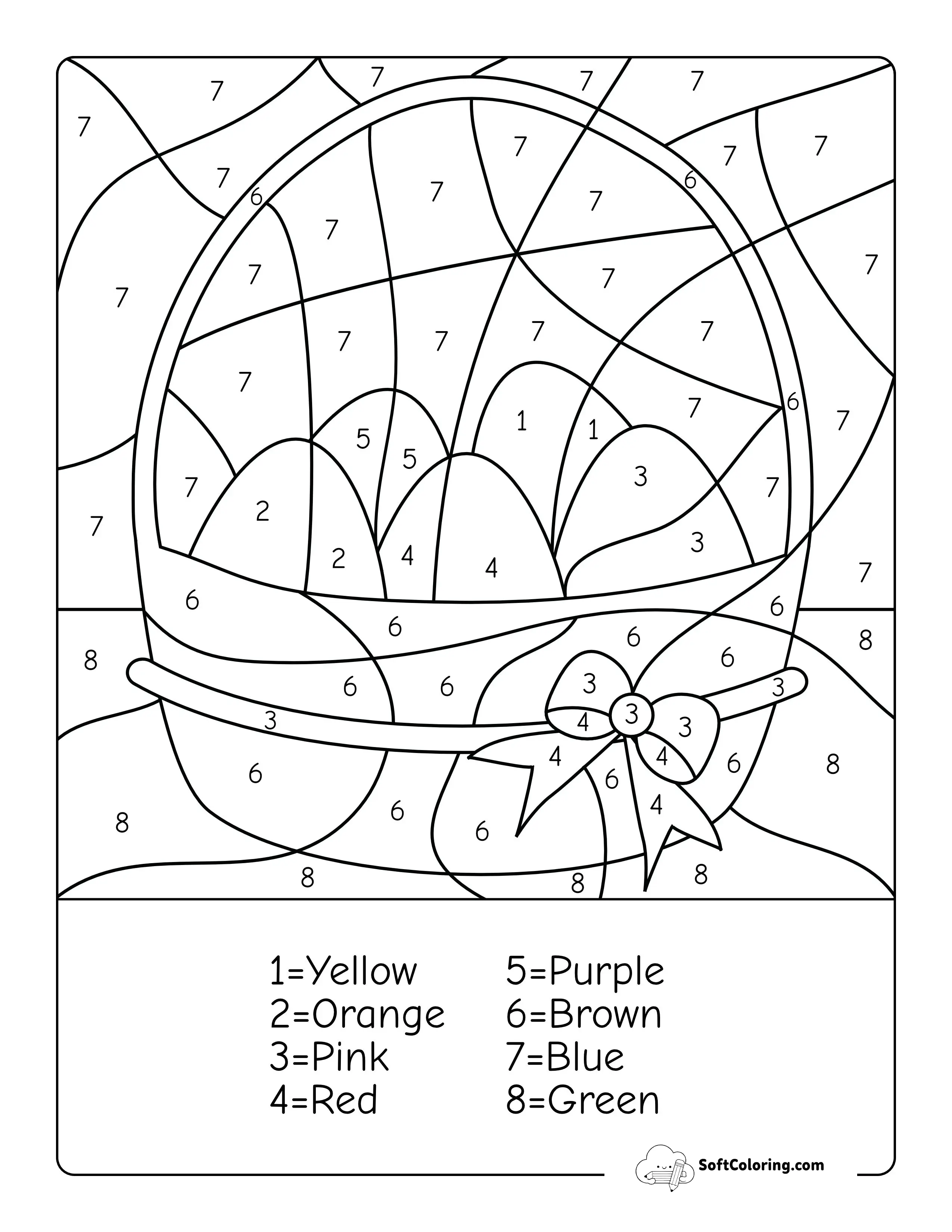 Easter Basket Color By Number Picture For Kids
