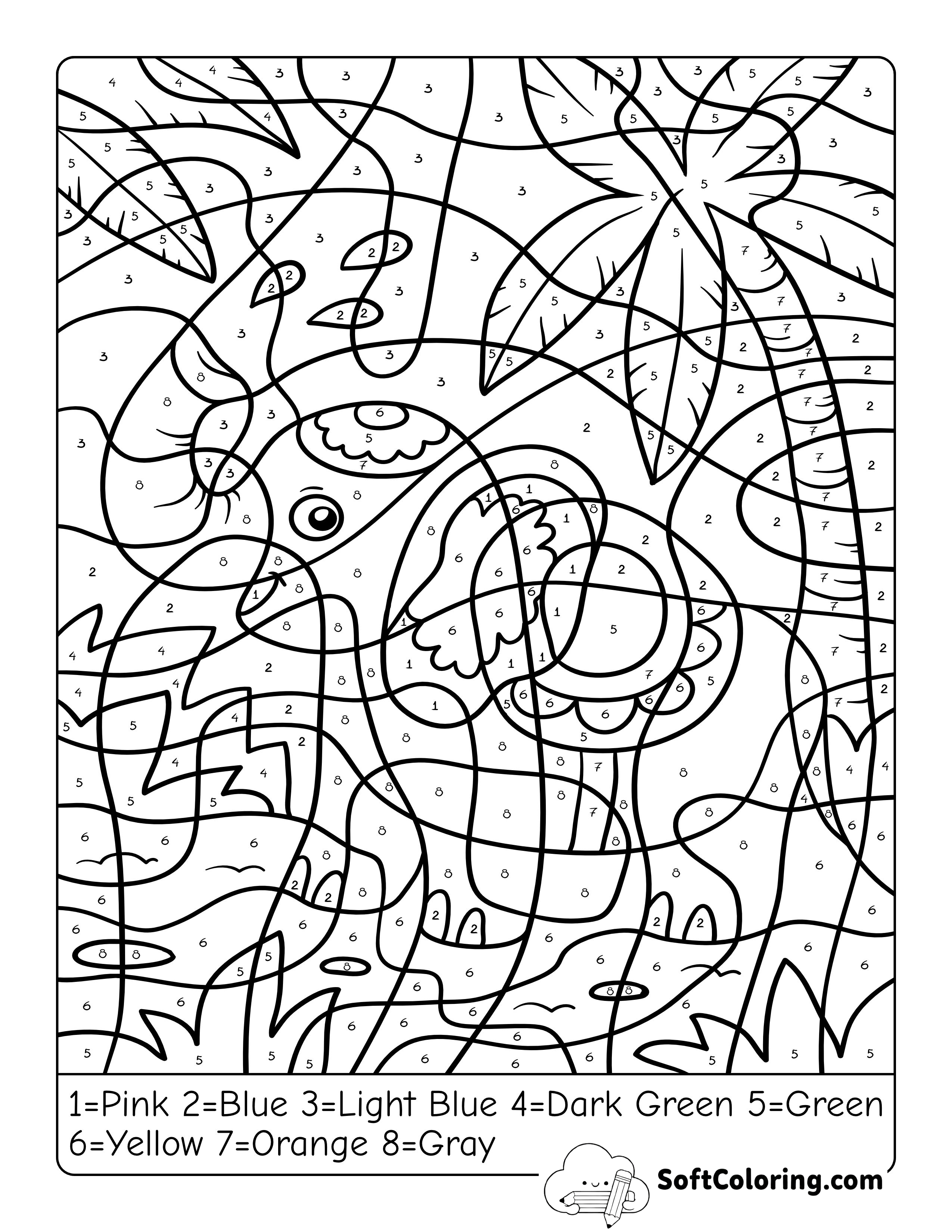 Cute Elephant Color by Numbers Worksheet