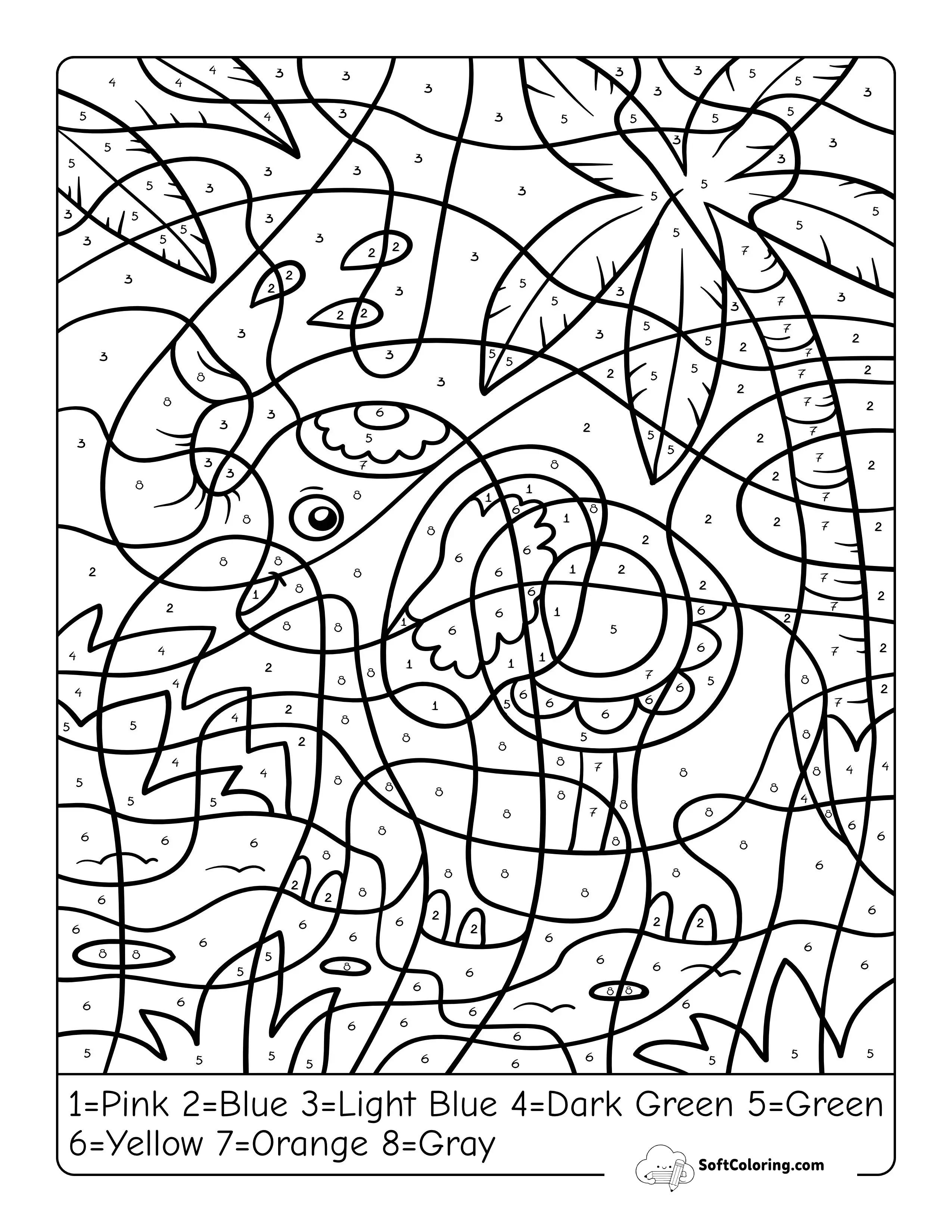 Cute Elephant Color By Numbers Worksheet