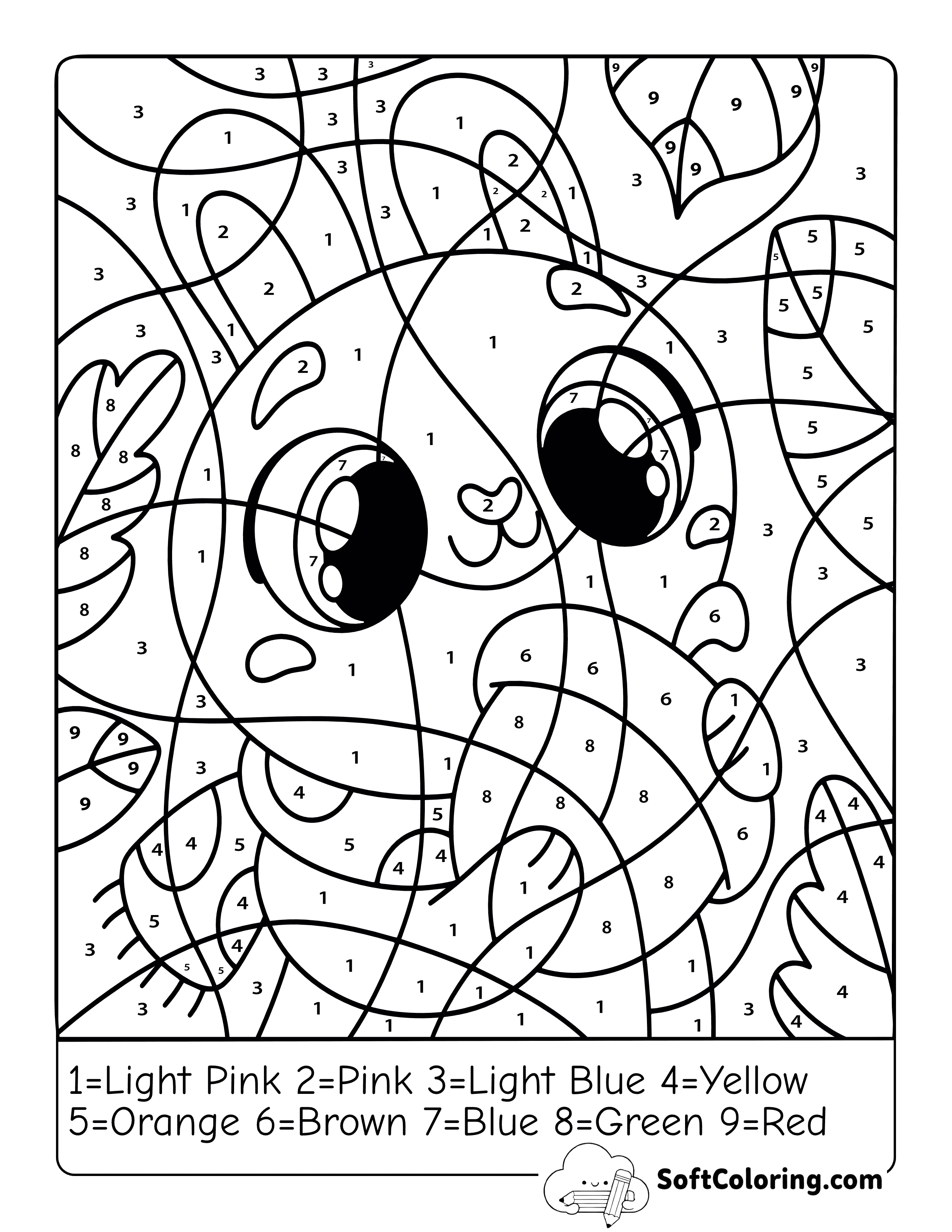 Cute Fall Bunny with Acorn Color by Number for Kids