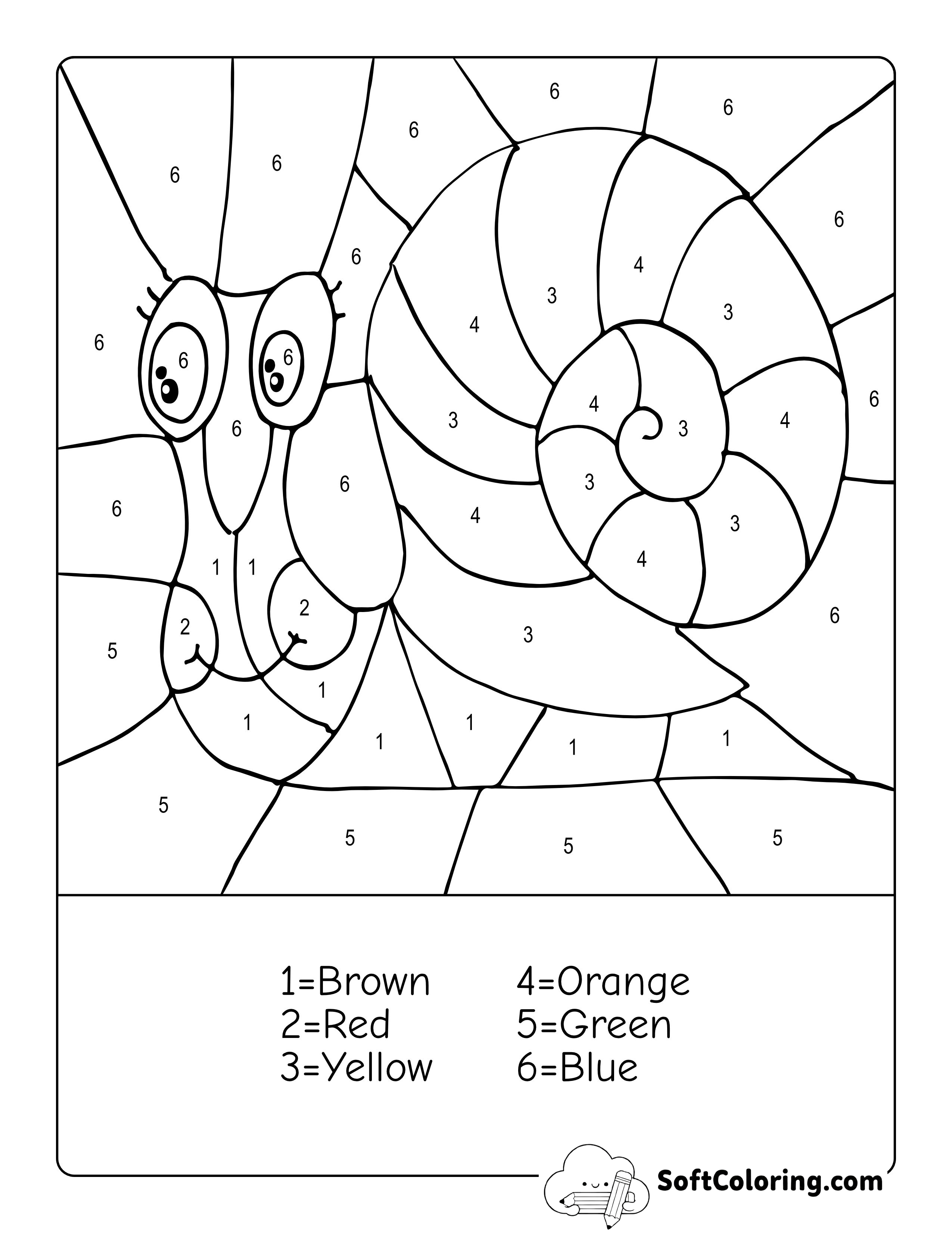 Snail Color by Numbers Worksheet