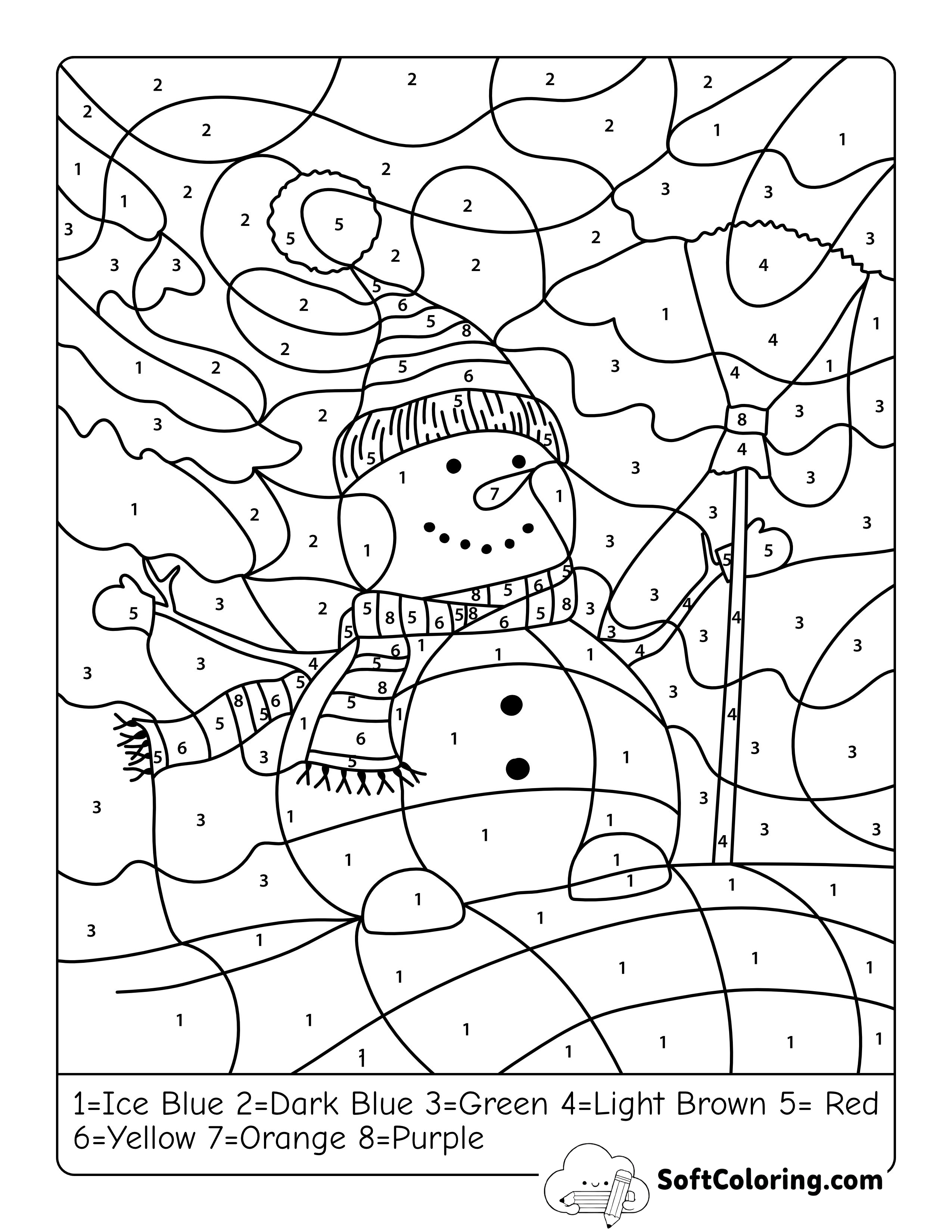 Winter Snowman Color by Numbers Printable