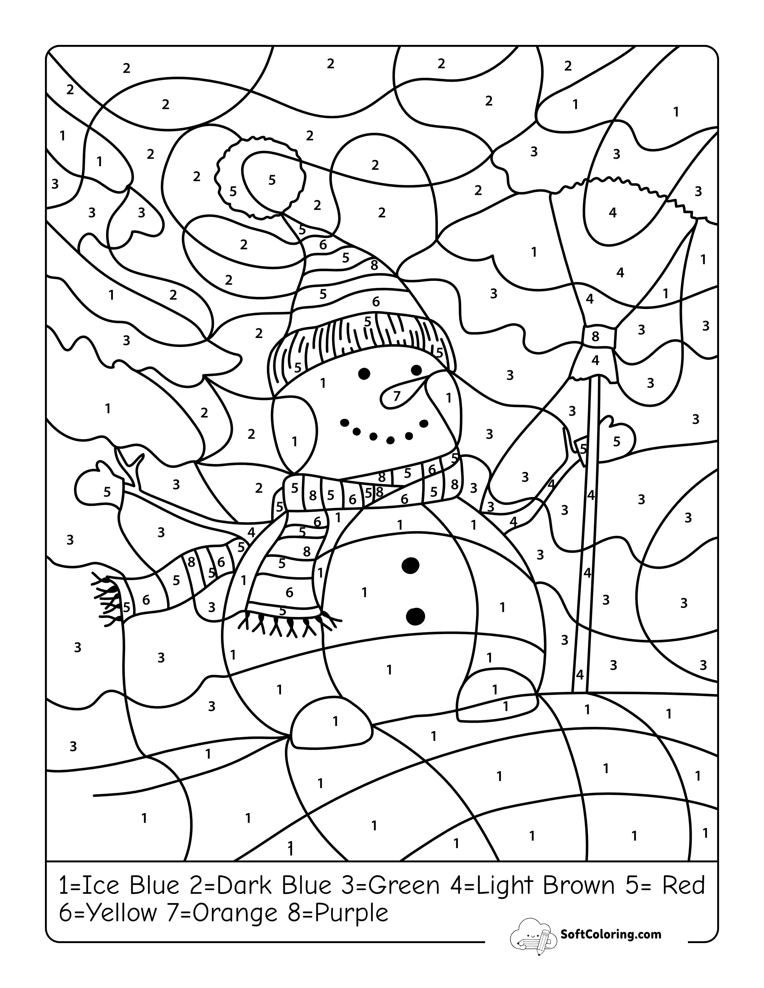 Winter Snowman Color By Numbers Printable