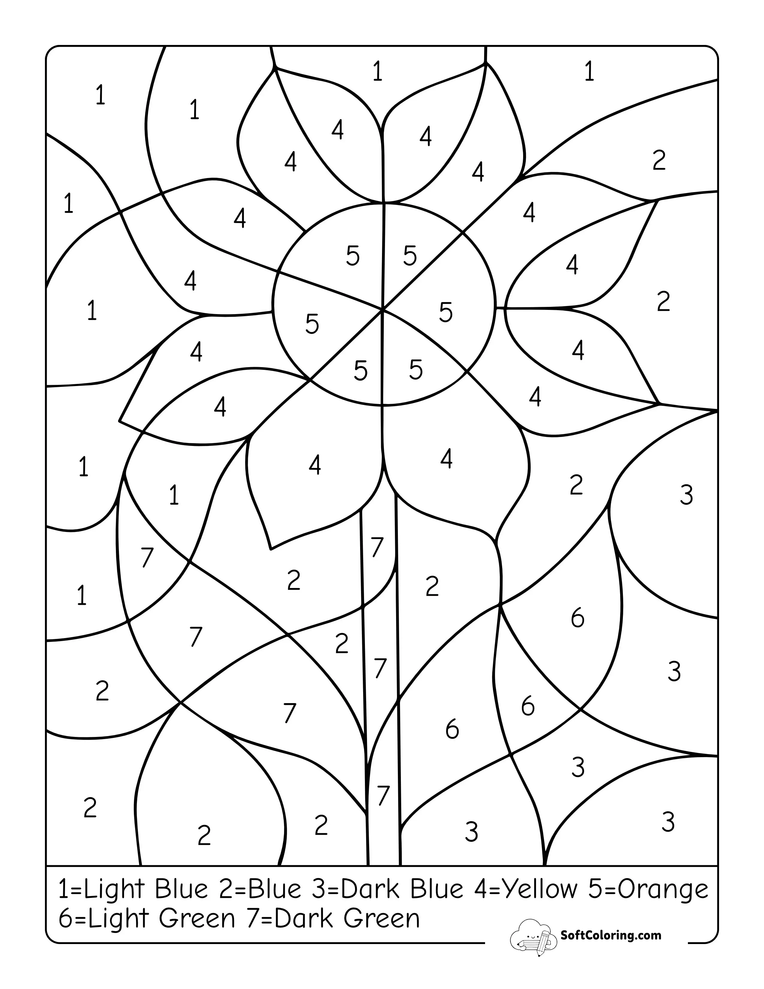 Sunflower Color By Number Picture For Kids